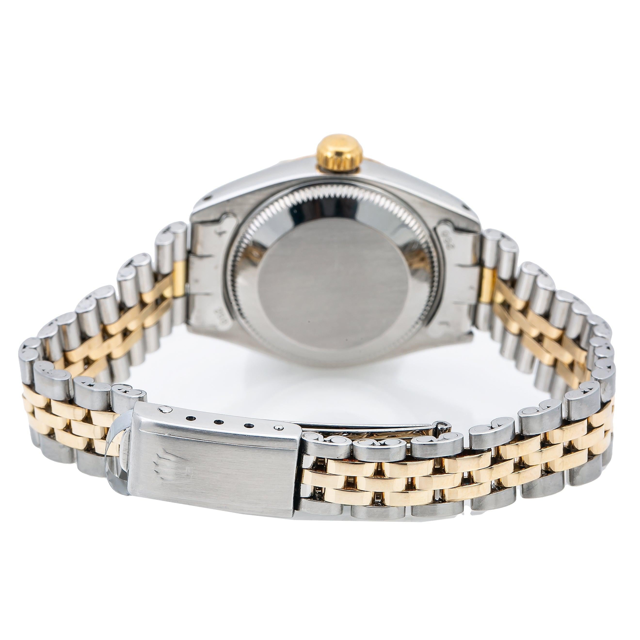 Rolex Datejust 26MM 69173 Black Roman Dial Fluted Bezel Two Tone Yellow Gold Jubilee Bracelet