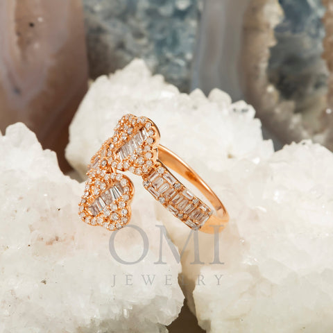 14K GOLD BAGUETTE AND ROUND DIAMOND CLOVER WRAP RING 0.90 CT