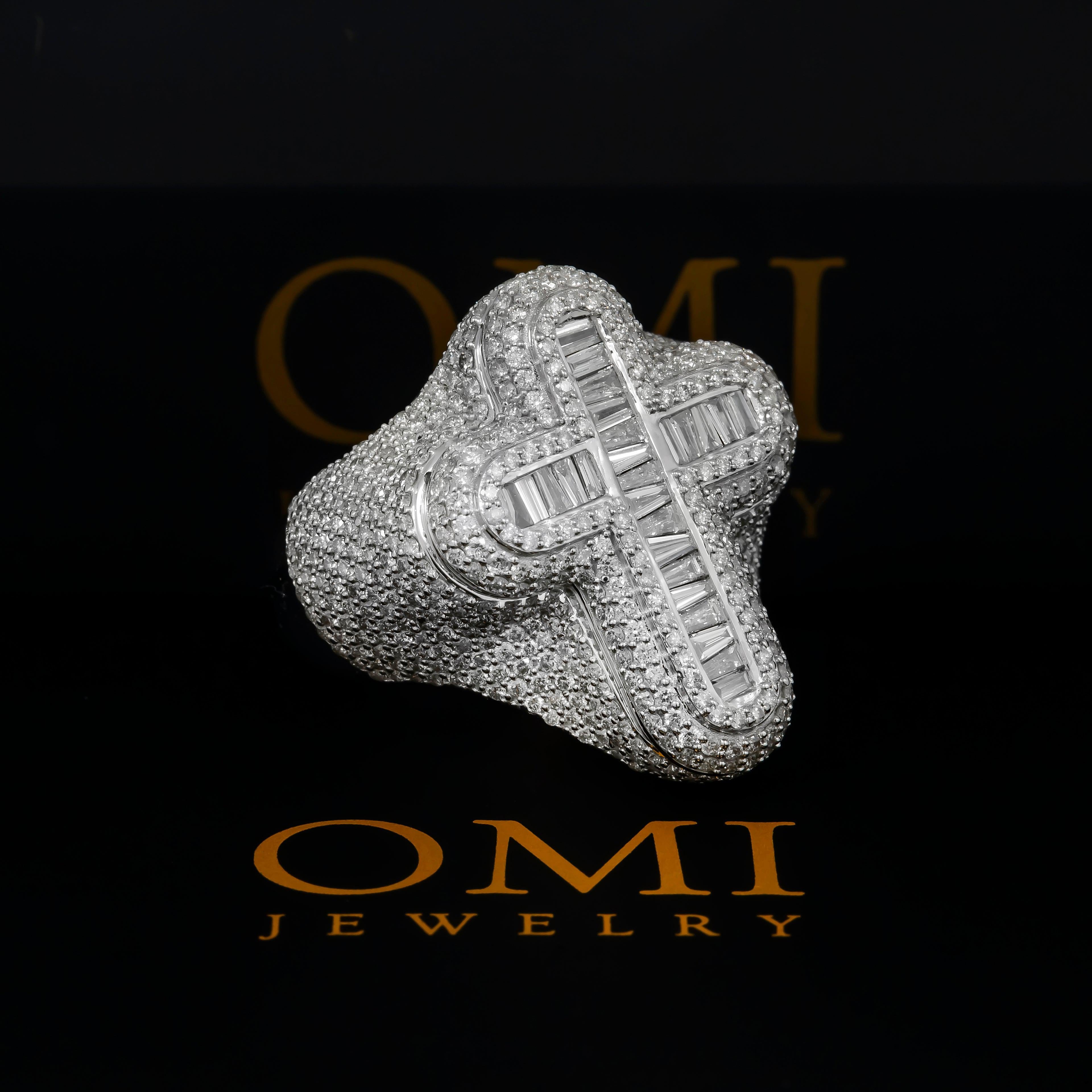 10K GOLD BAGUETTE AND ROUND DIAMOND CROSS RING 3.96 CT