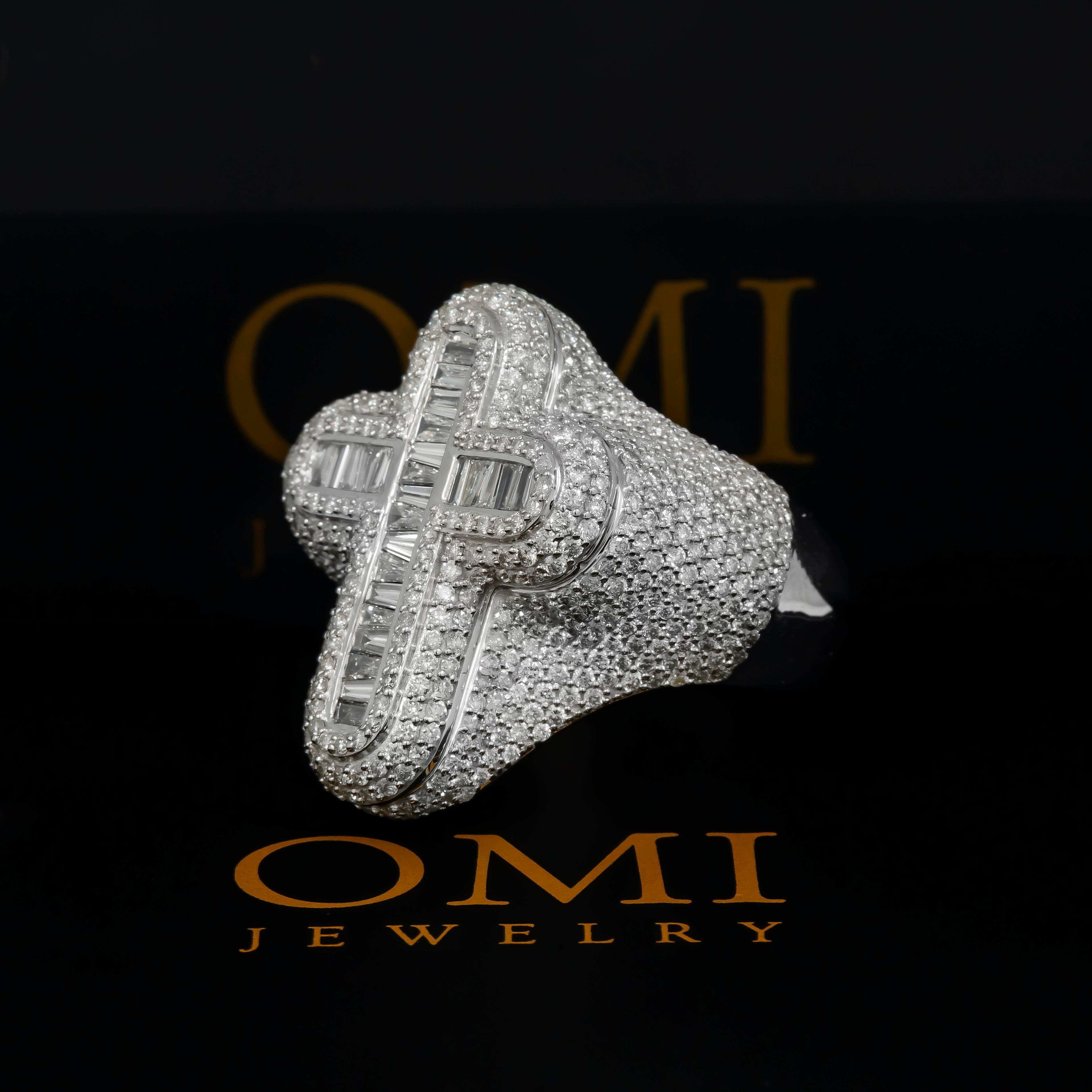 10K GOLD BAGUETTE AND ROUND DIAMOND CROSS RING 3.96 CT