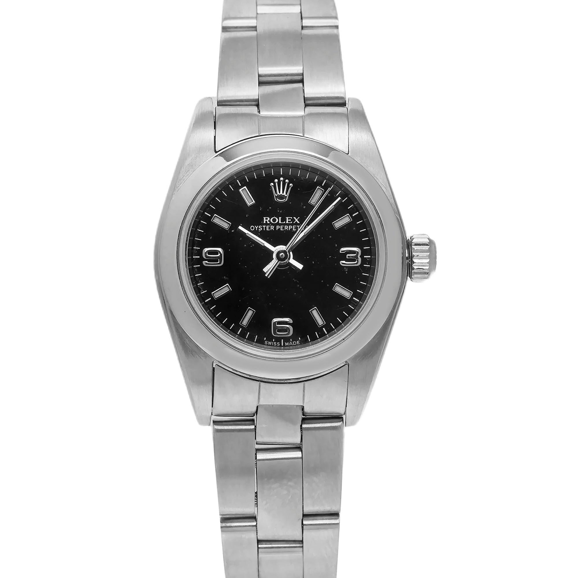 Rolex Oyster Perpetual 26MM 76094 Black Arabic Dial Smooth Bezel Stainless Steel Oyster Bracelet