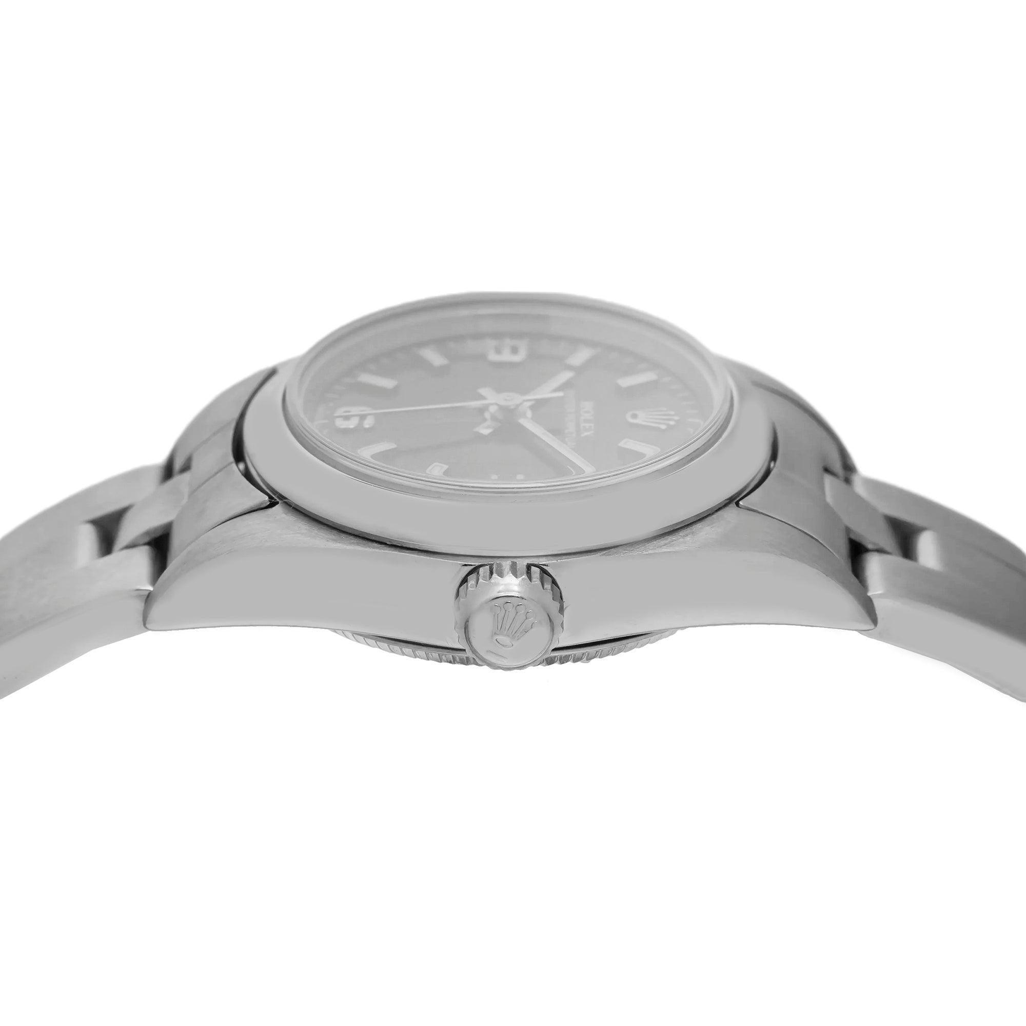 Rolex Oyster Perpetual 26MM 76094 Black Arabic Dial Smooth Bezel Stainless Steel Oyster Bracelet
