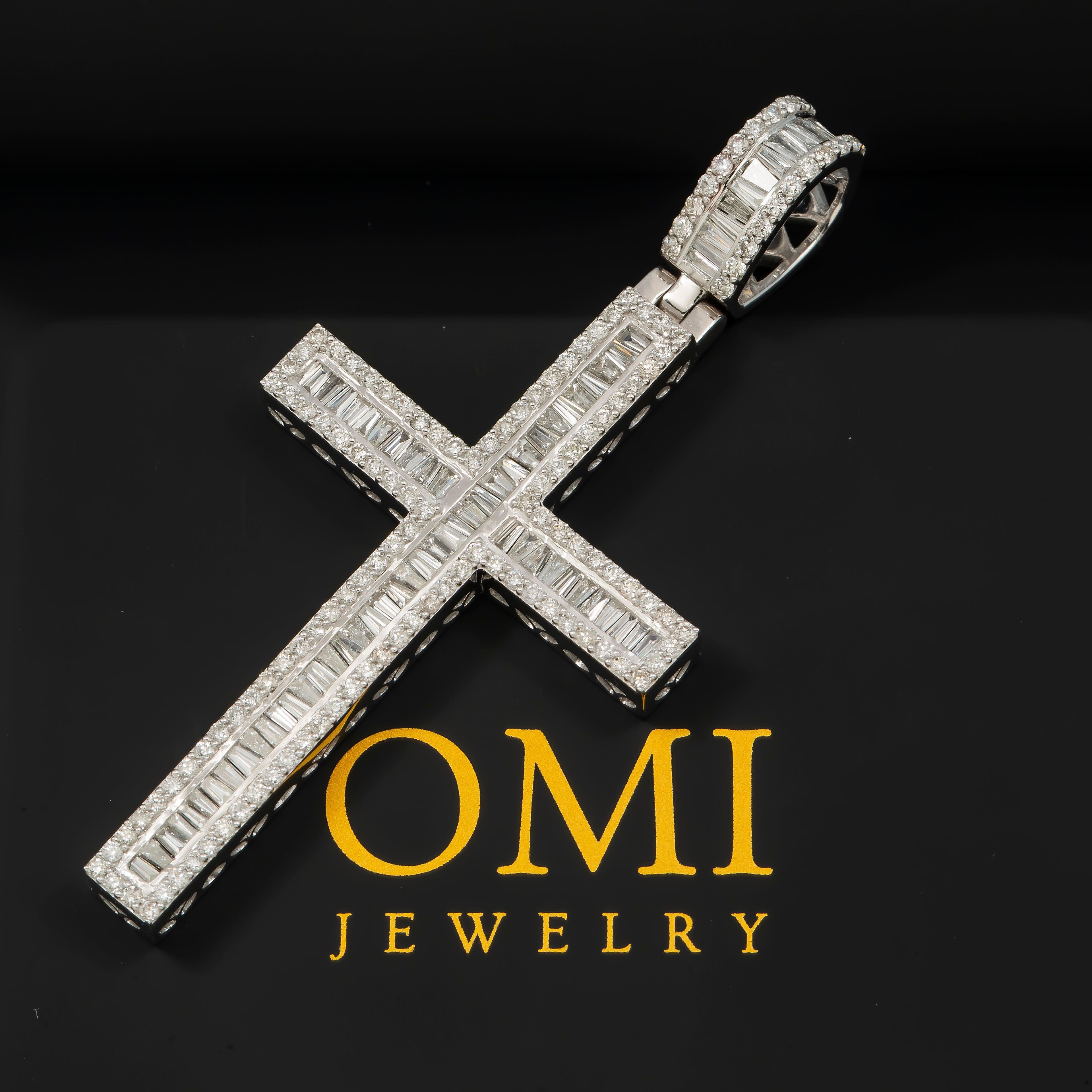 10K GOLD BAGUETTE DIAMOND CROSS PENDANT 2.79 CT