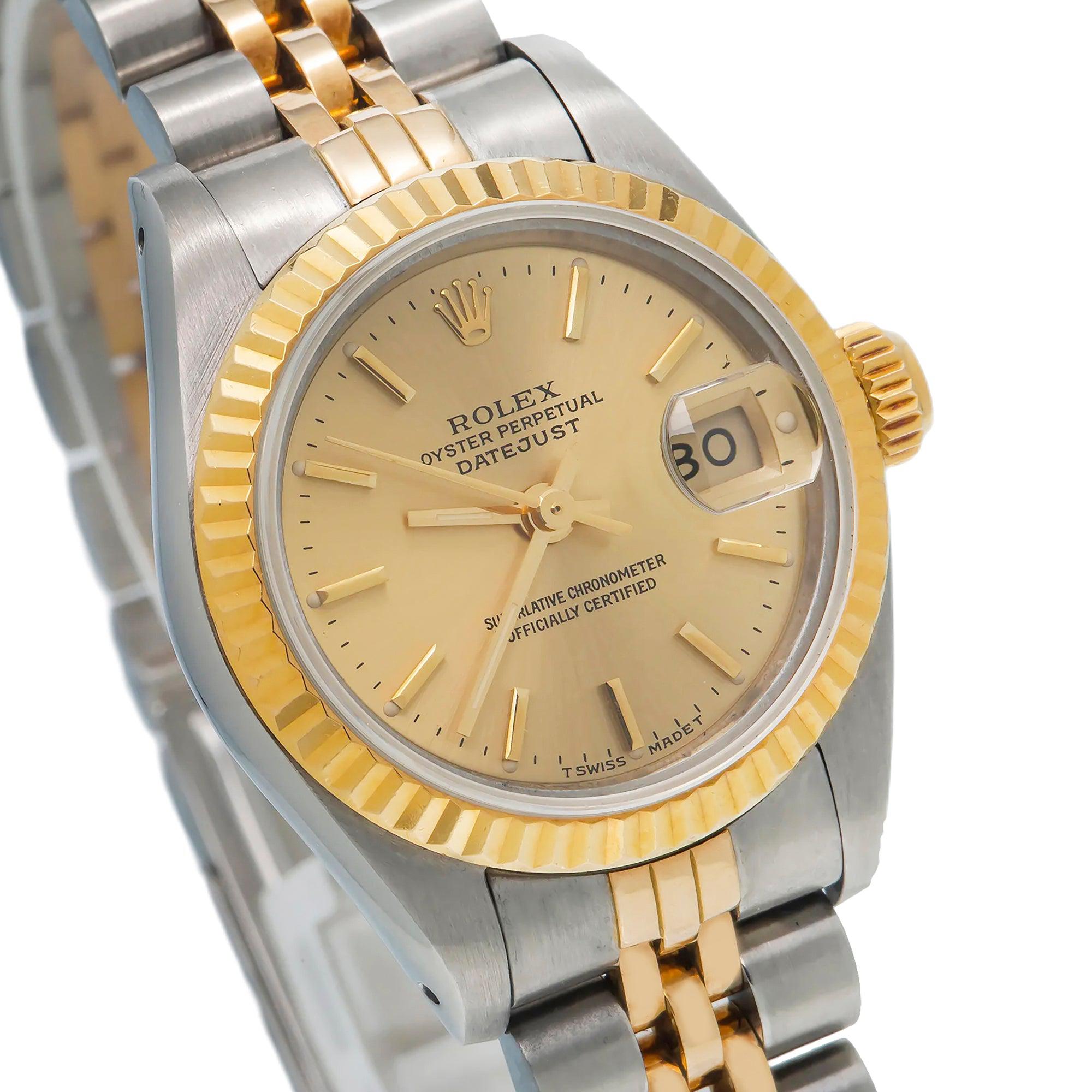Rolex Datejust 26MM 69173 Champagne Dial Fluted Bezel Two Tone Yellow Gold Jubilee Bracelet