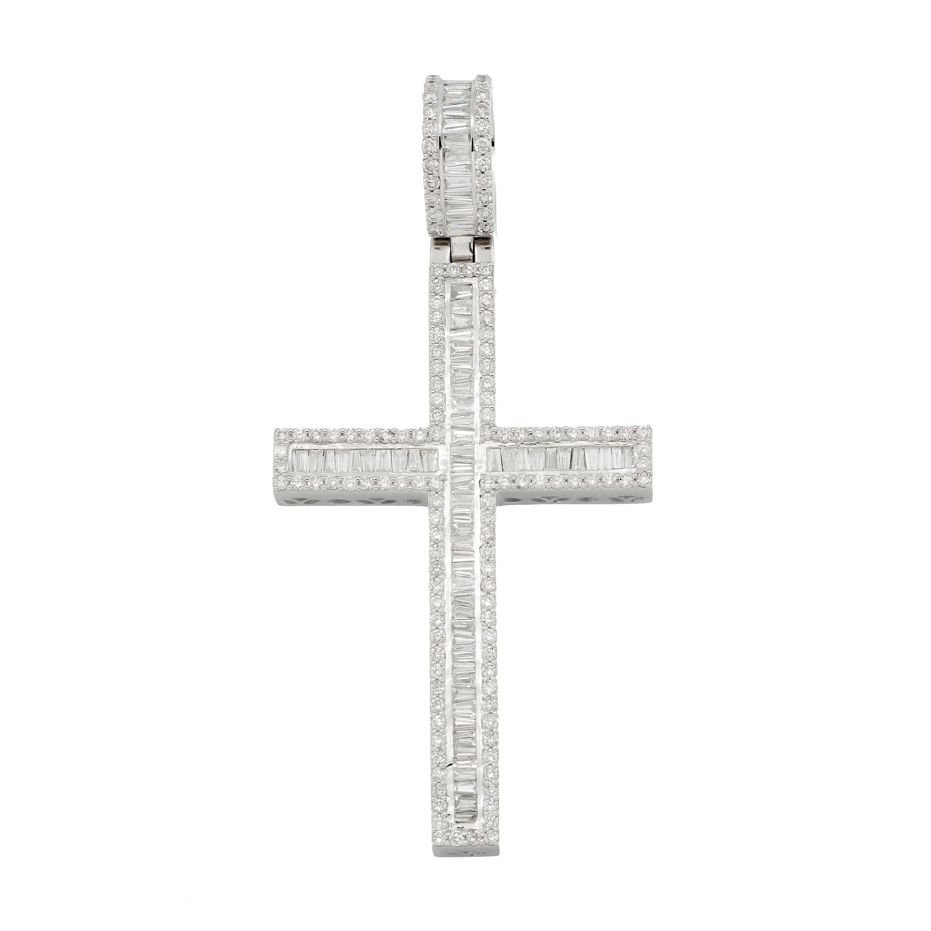 10K GOLD BAGUETTE DIAMOND CROSS PENDANT 2.79 CT