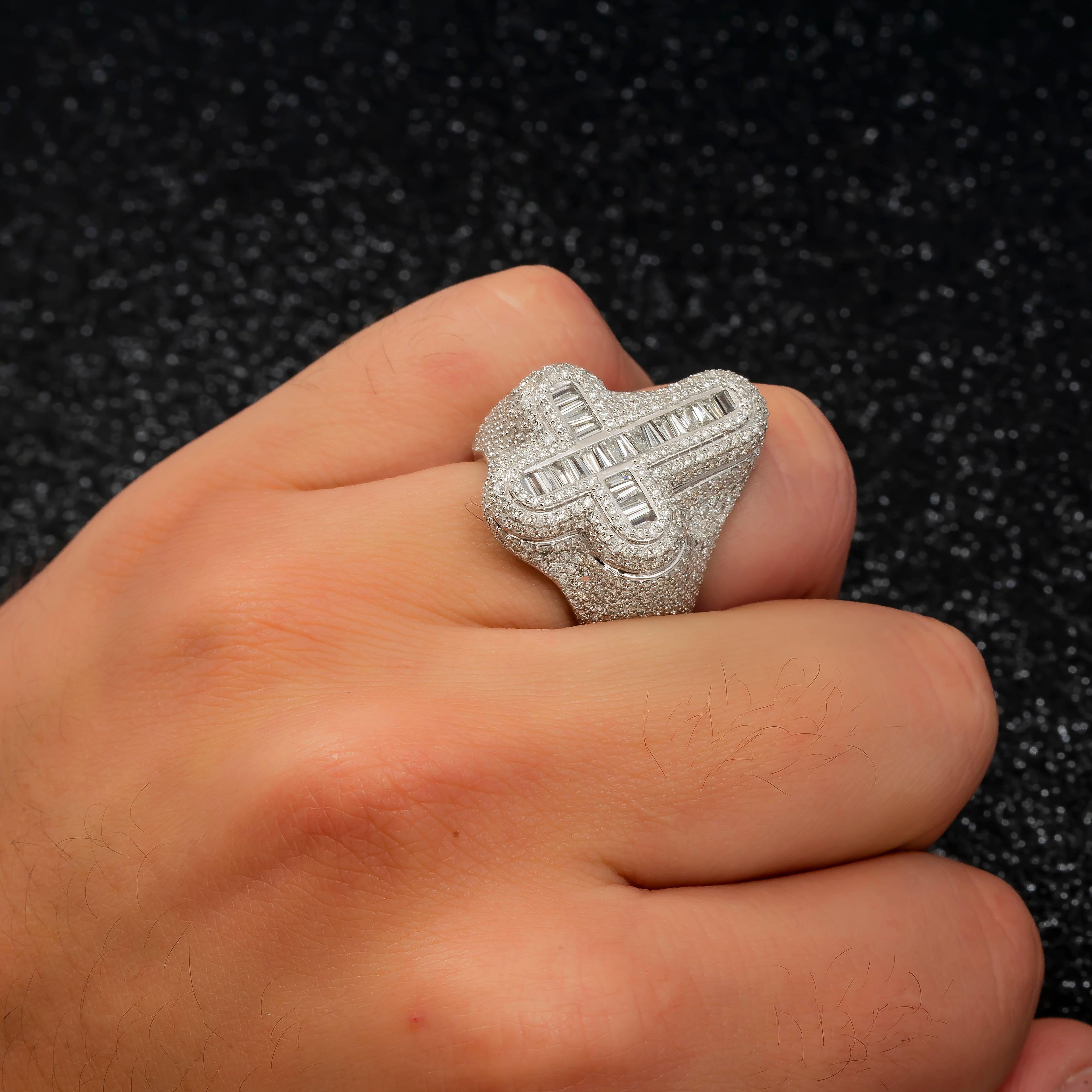 10K GOLD BAGUETTE AND ROUND DIAMOND CROSS RING 3.96 CT