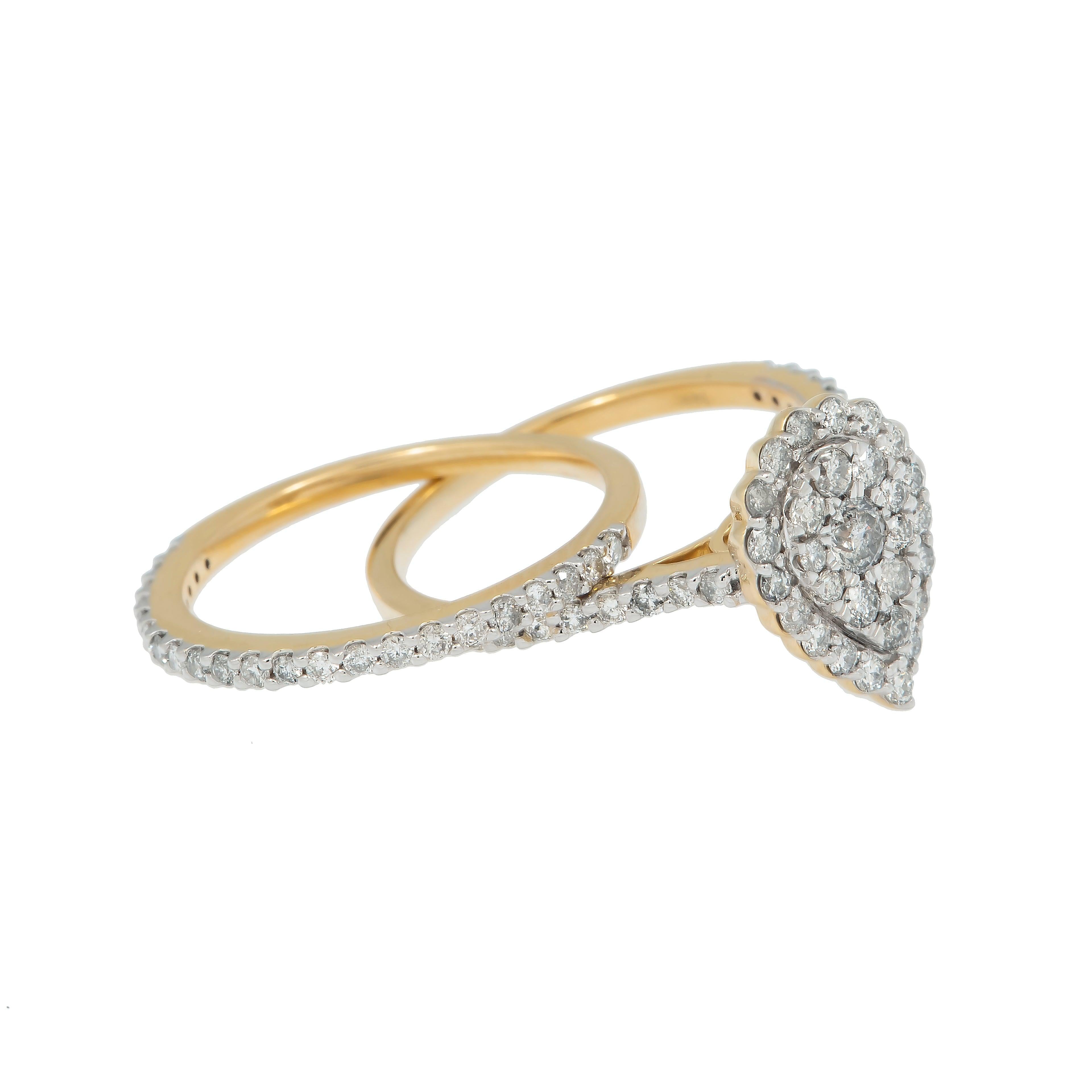 14K GOLD ROUND DIAMOND PEAR SHAPE BRIDAL SET 1.23 CT