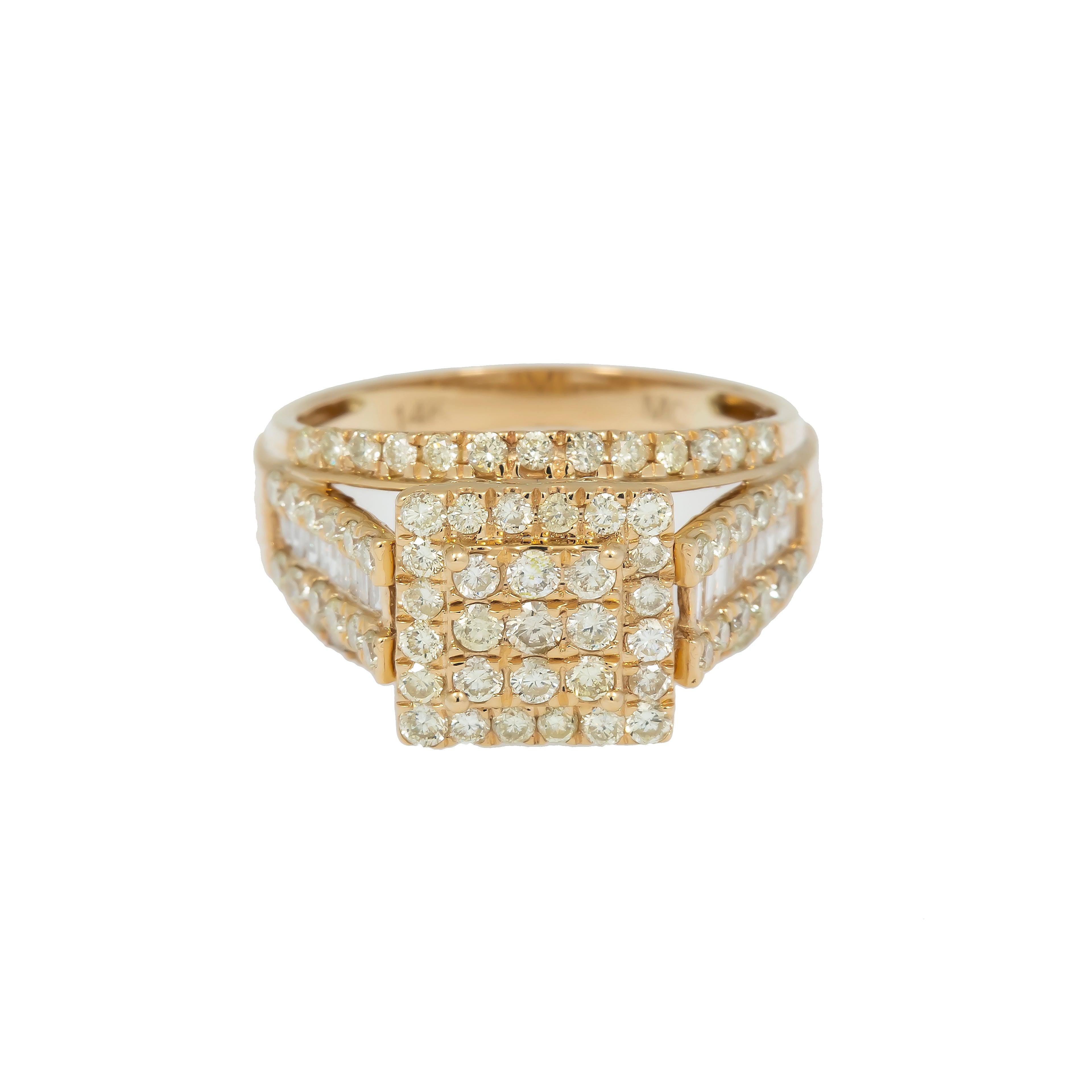 14K GOLD ROUND DIAMOND SQUARE RING 1.73 CT