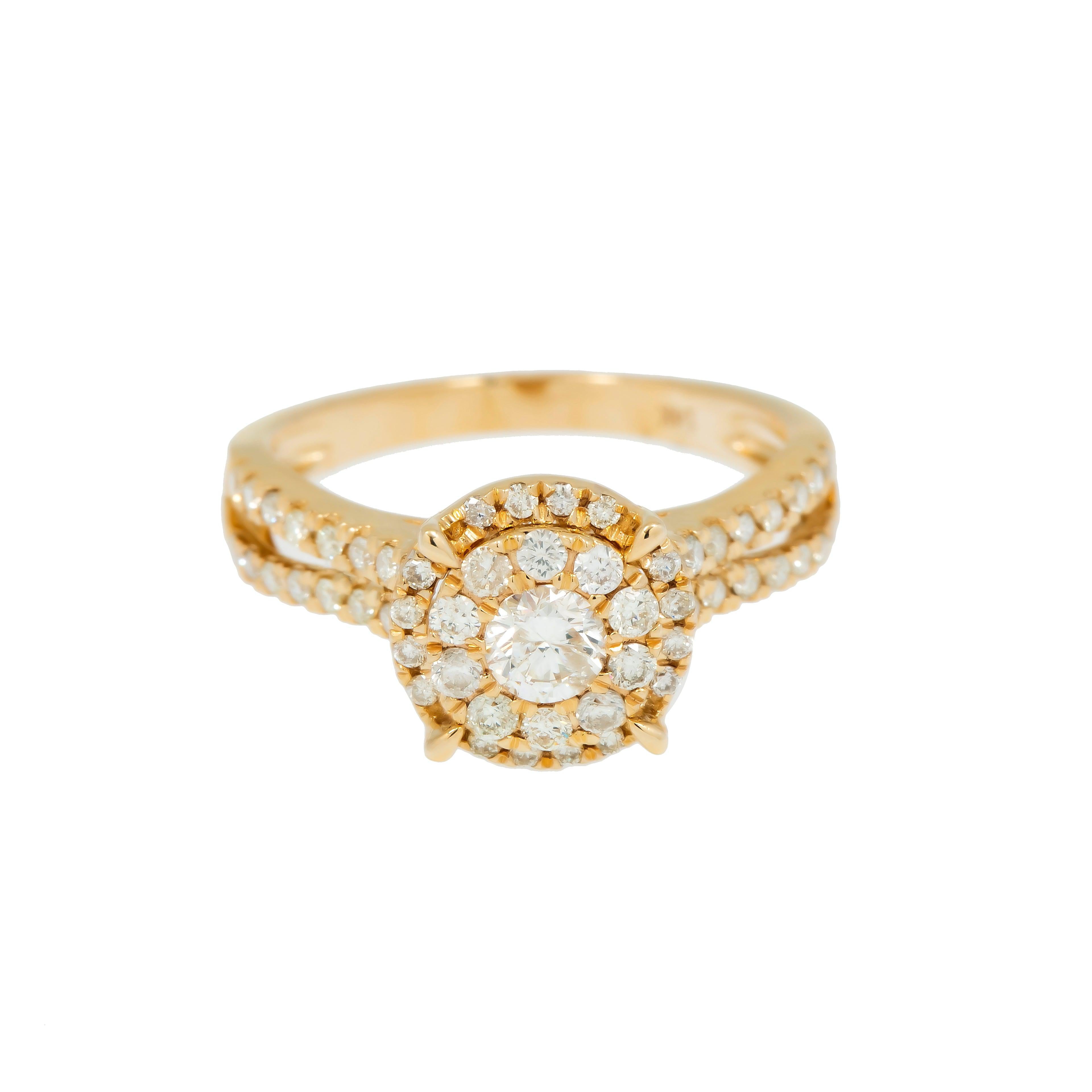 14K GOLD ROUND DIAMOND CLUSTER ENGAGEMENT RING 0.94 CT