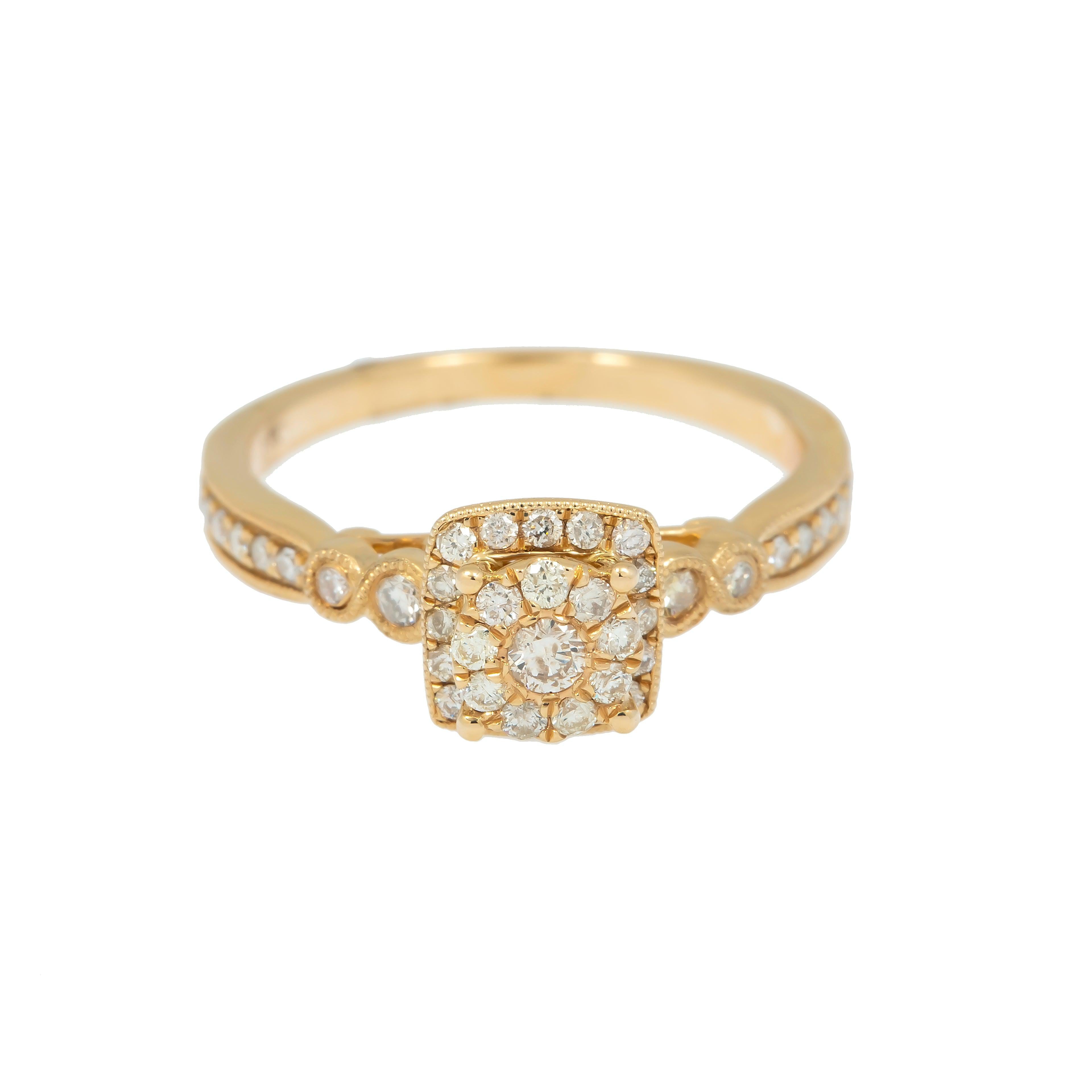 14K GOLD ROUND DIAMOND CLUSTER ENGAGEMENT RING 0.57 CT