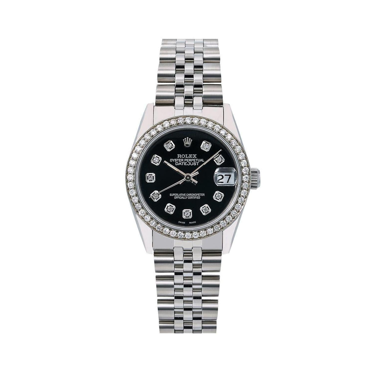 Rolex Datejust 31MM 78274 Black Diamond Dial Diamond Bezel Stainless Steel Jubilee Bracelet