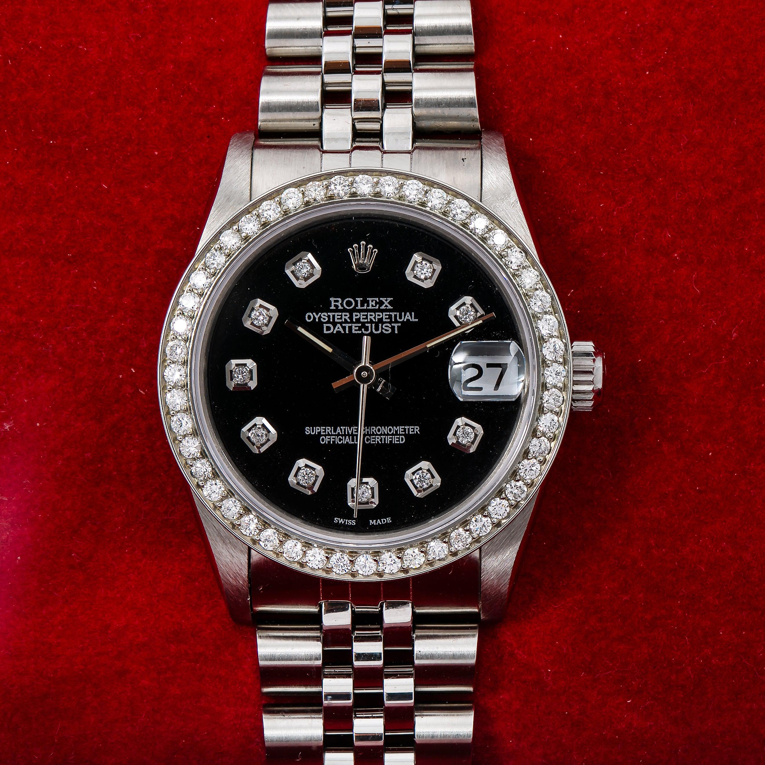 Rolex Datejust 31MM 78274 Black Diamond Dial Diamond Bezel Stainless Steel Jubilee Bracelet