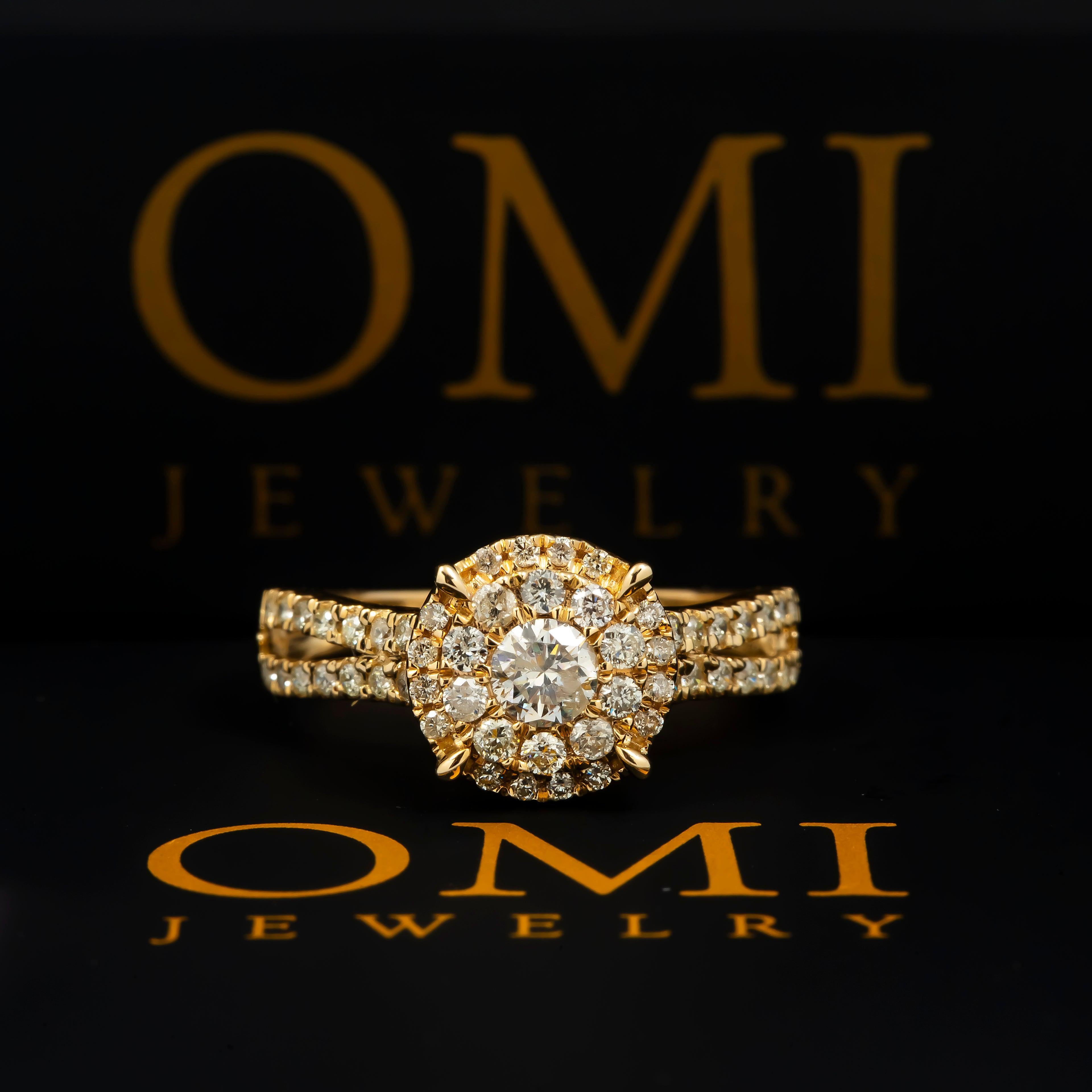 14K GOLD ROUND DIAMOND CLUSTER ENGAGEMENT RING 0.94 CT