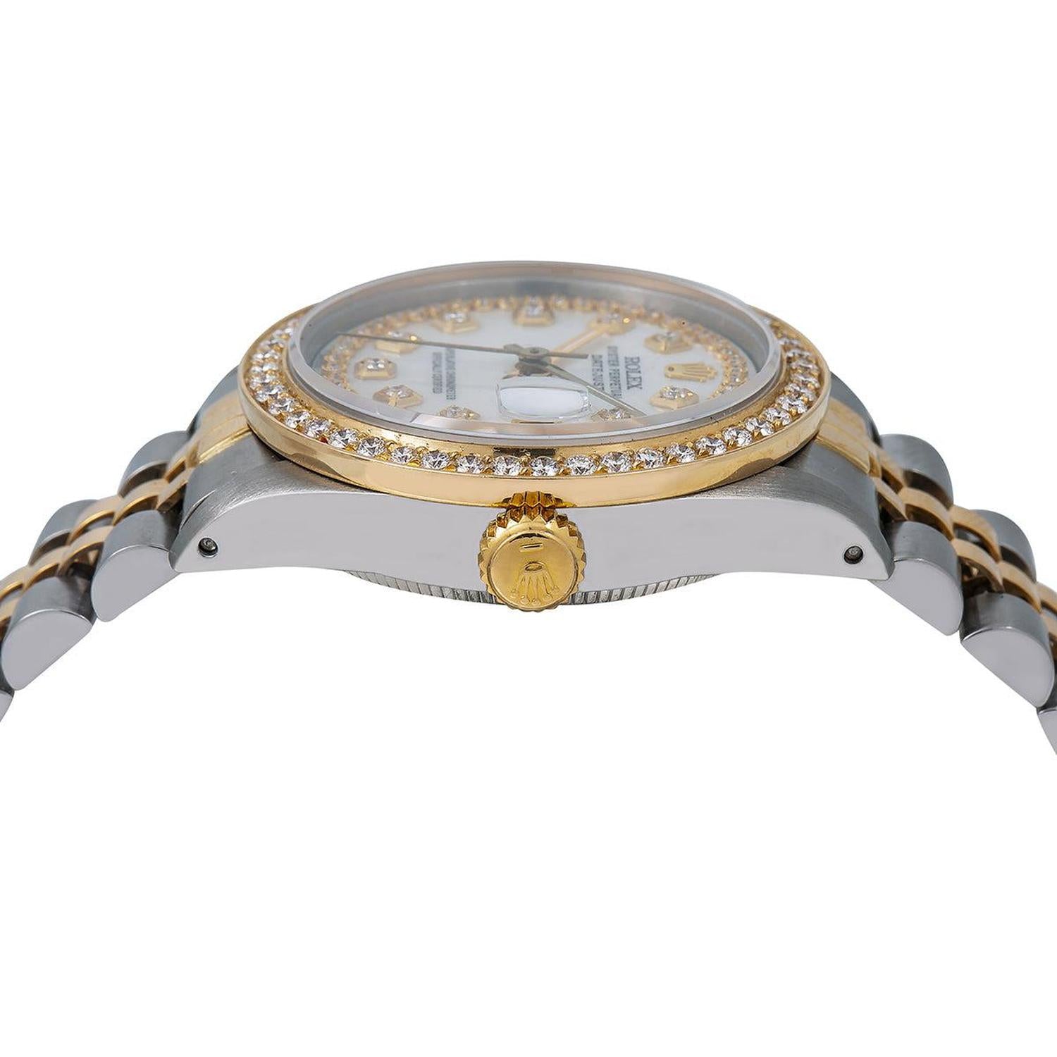 Rolex Datejust 31MM 6824 White Mother of Pearl Diamond Dial Diamond Bezel Two Tone Yellow Gold Jubilee Bracelet