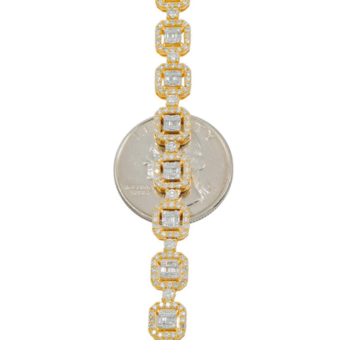 10K GOLD BAGUETTE AND ROUND CLUSTER DIAMOND SQUARE SHAPED CHAIN 120.50 CT