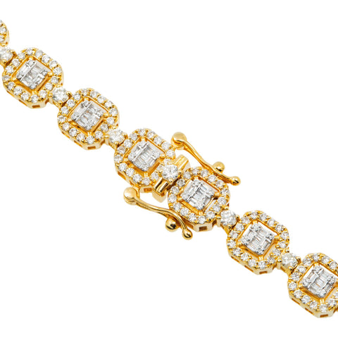 10K GOLD BAGUETTE AND ROUND CLUSTER DIAMOND SQUARE SHAPED CHAIN 120.50 CT