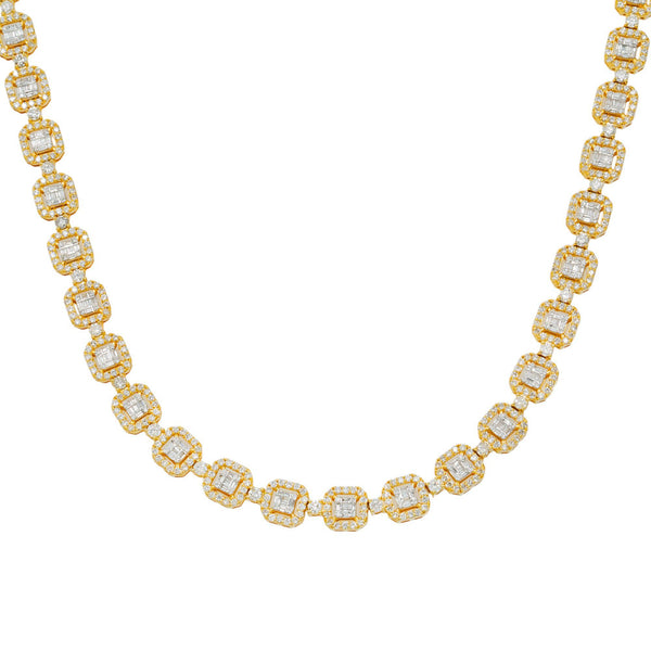 10K GOLD BAGUETTE AND ROUND CLUSTER DIAMOND SQUARE SHAPED CHAIN 120.50 CT