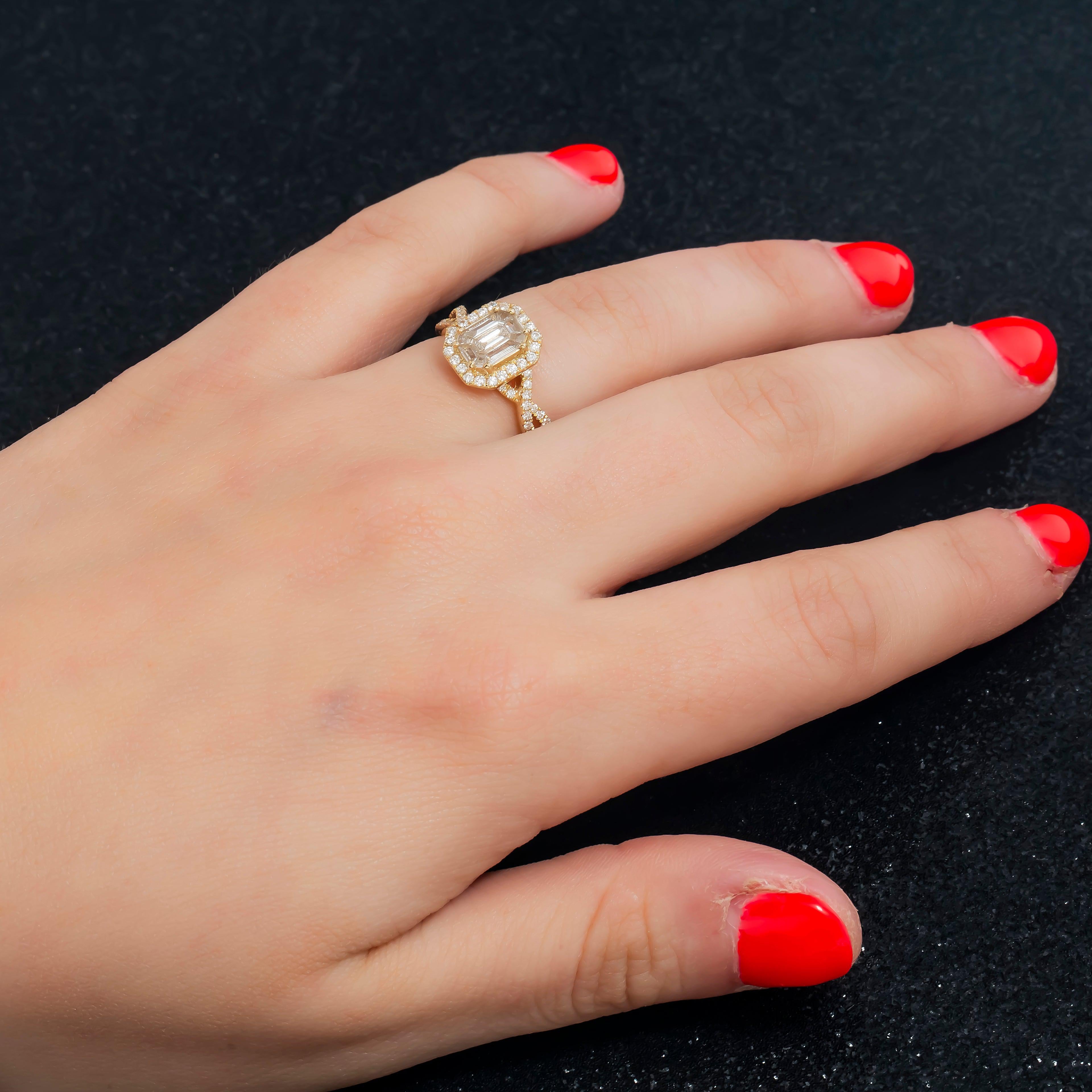 14K GOLD EMERALD DIAMOND ENGAGEMENT RING 1.59 CT