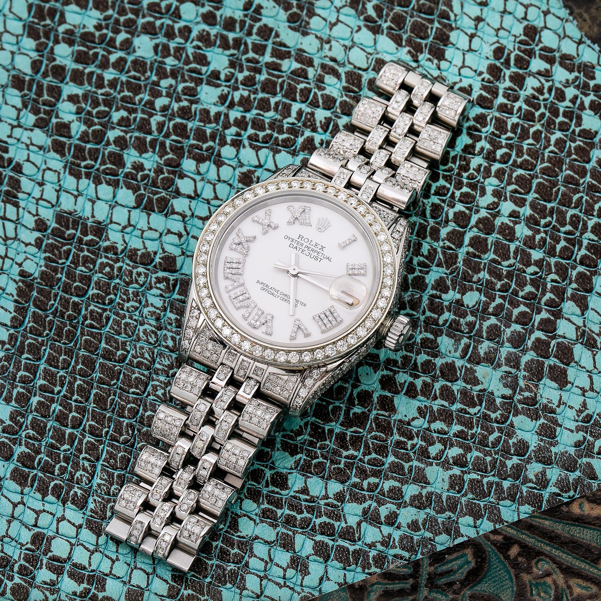 Rolex Datejust 31MM 78274 White Roman Diamond Dial Diamond Bezel Stainless Steel Full Diamond Jubilee Bracelet