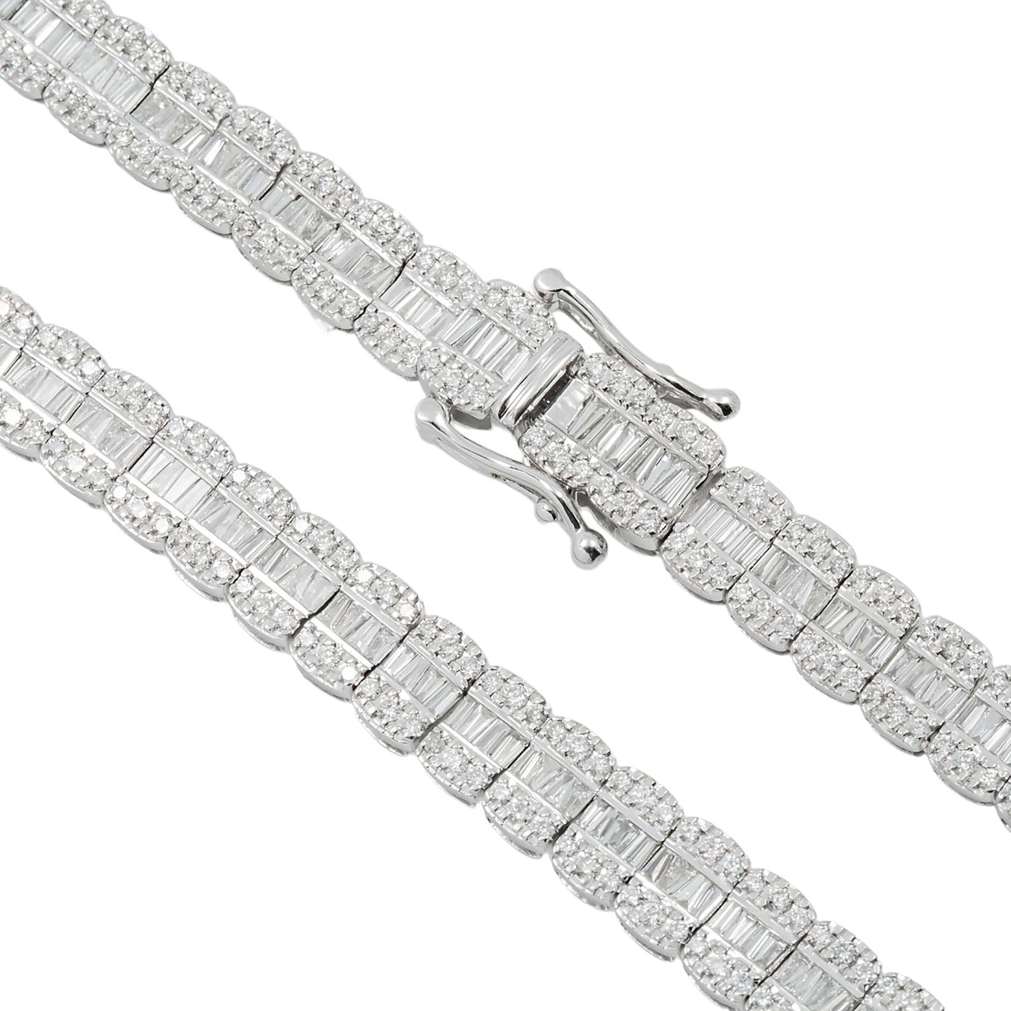 10K GOLD TRICOLOR 7MM BAGUETTE AND ROUND DIAMOND CHAIN 17.12 CT