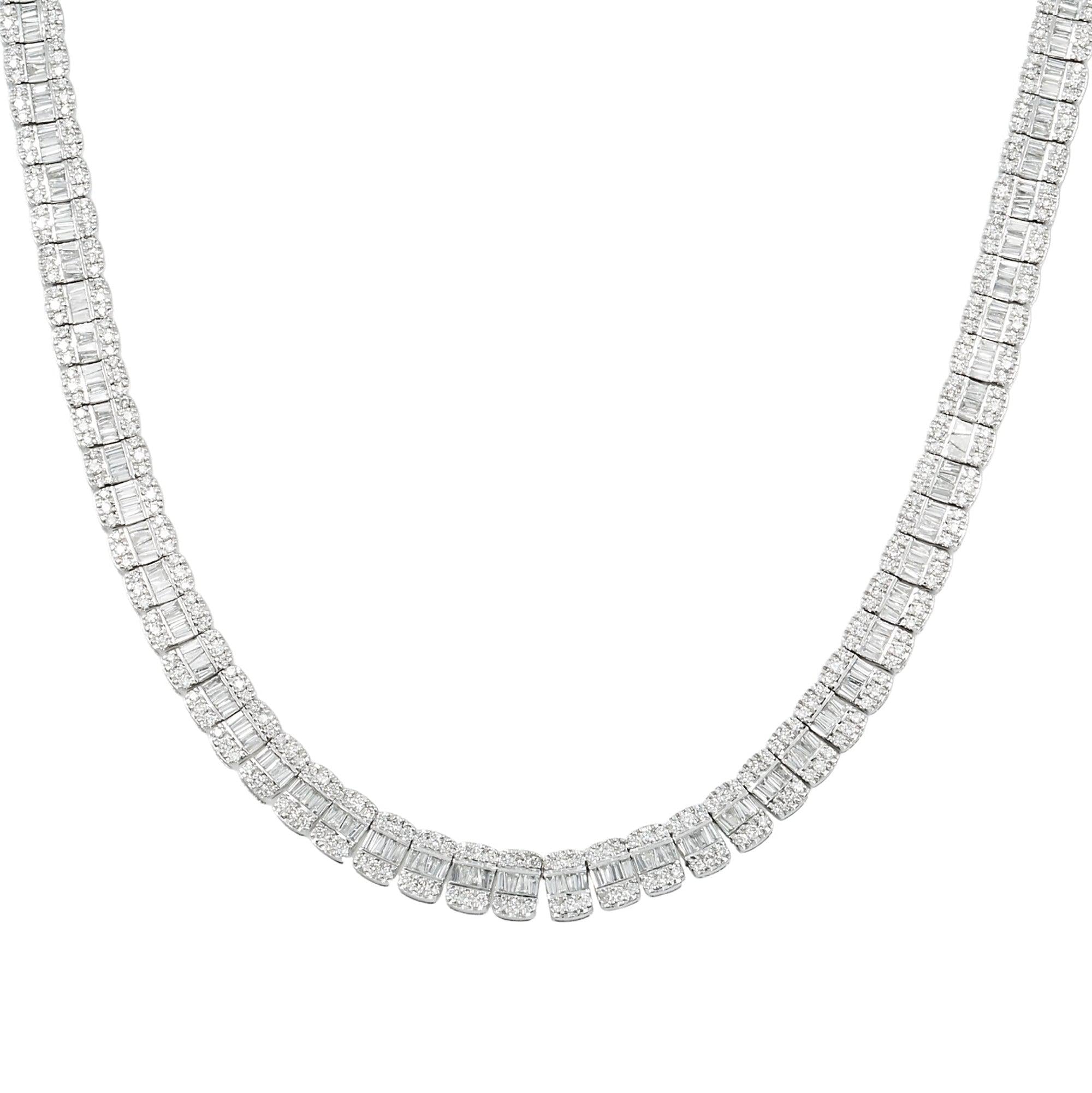 10K GOLD TRICOLOR 7MM BAGUETTE AND ROUND DIAMOND CHAIN 17.12 CT