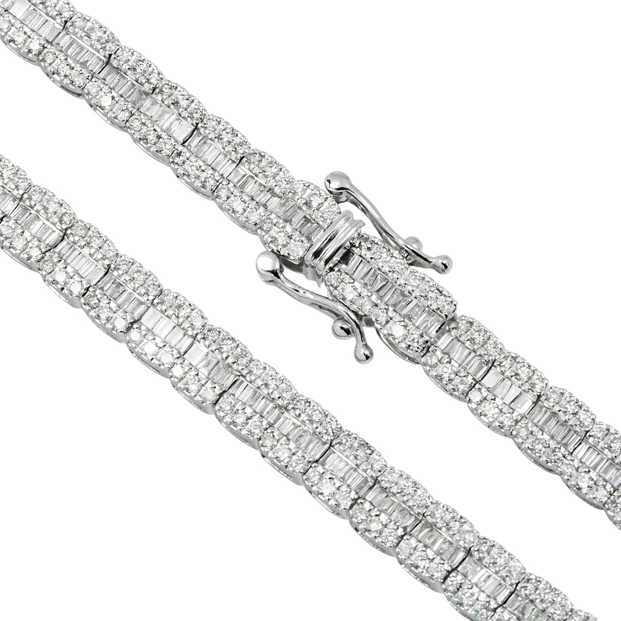 10K GOLD 5MM BAGUETTE AND ROUND DIAMOND CHAIN 10.22 CT
