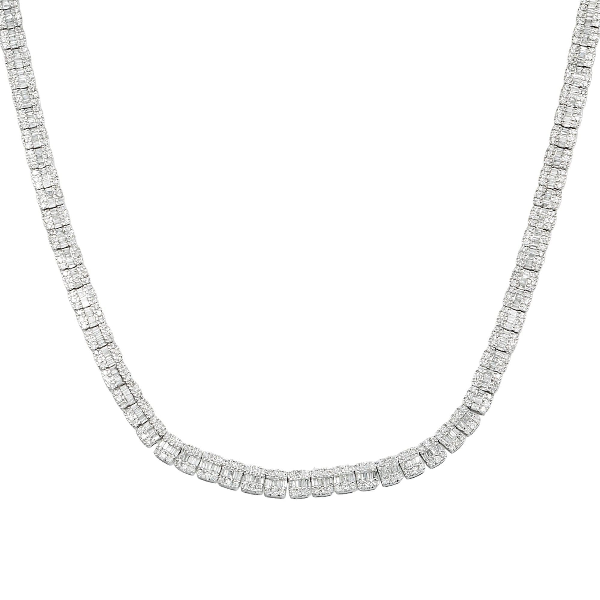 10K GOLD 5MM BAGUETTE AND ROUND DIAMOND CHAIN 10.22 CT