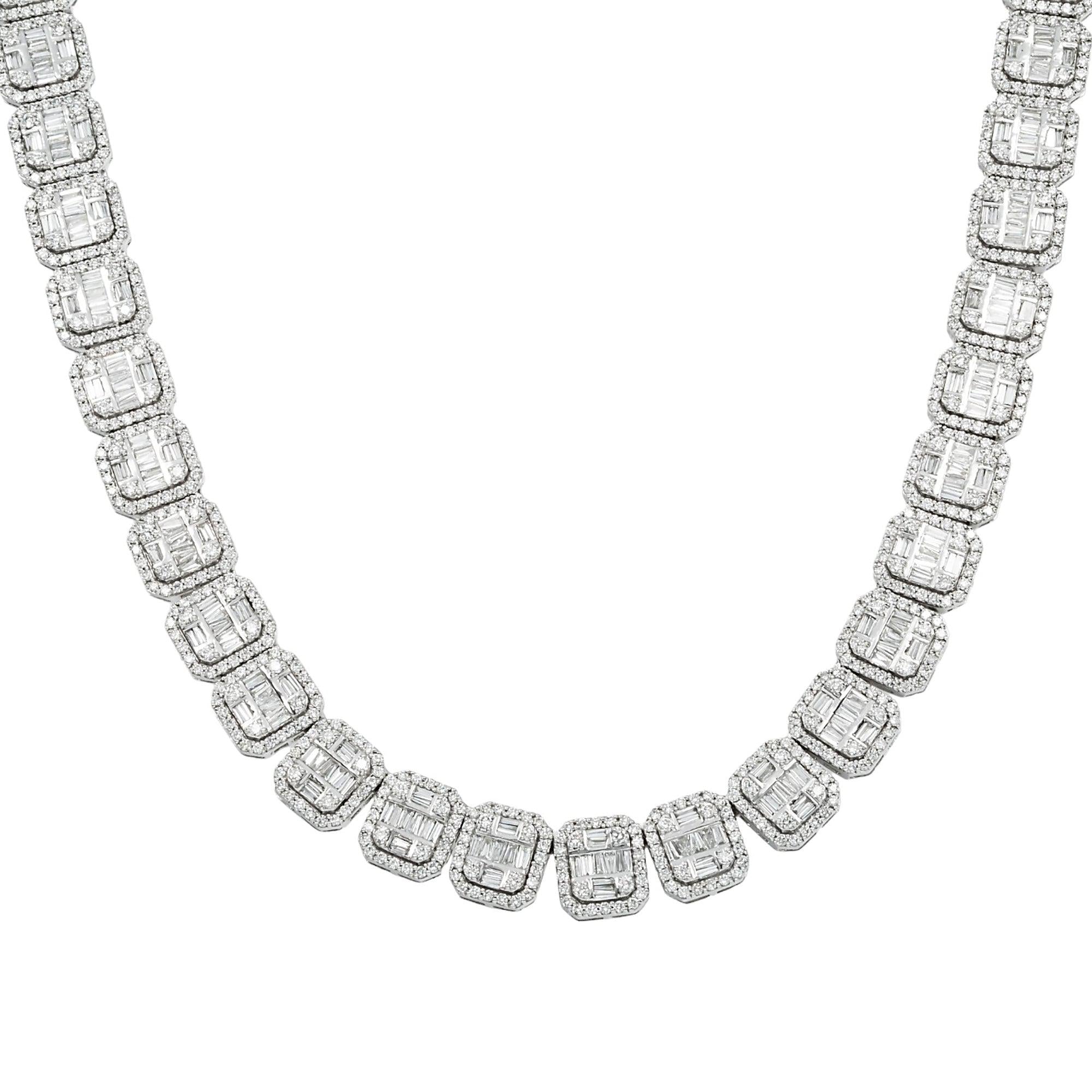 10K GOLD 10MM BAGUETTE AND ROUND DIAMOND CHAIN 20.66 CT