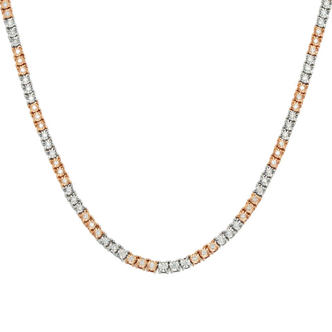 10K GOLD TRICOLOR 3.3MM ROUND DIAMOND TENNIS CHAIN 3.65 CT