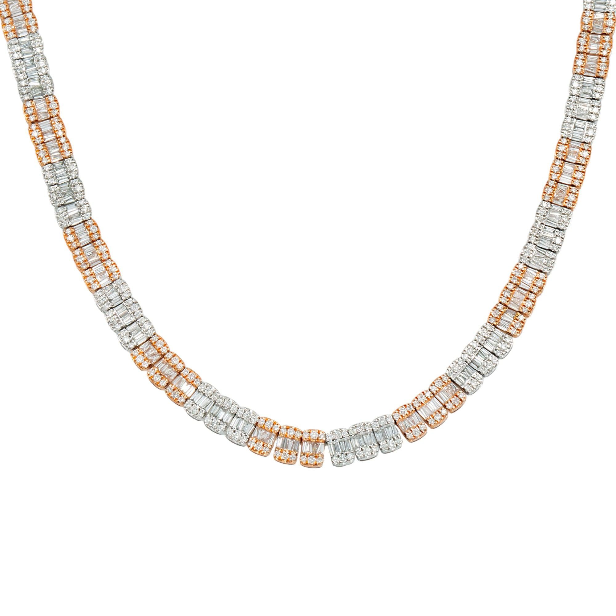 10K GOLD TRICOLOR 7MM BAGUETTE AND ROUND DIAMOND CHAIN 17.12 CT