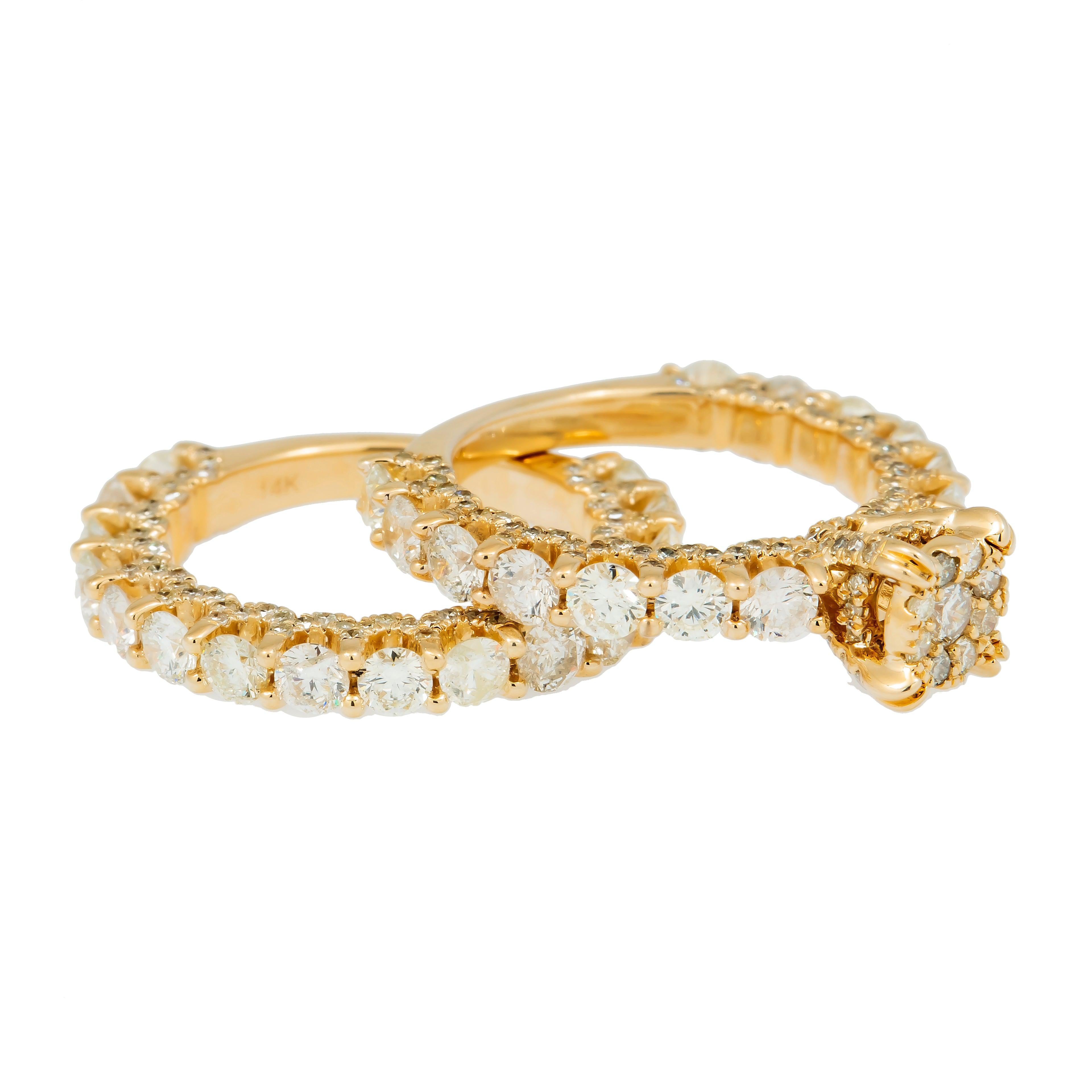 14K GOLD ROUND DIAMOND CLUSTER BRIDAL SET 6.54 CT