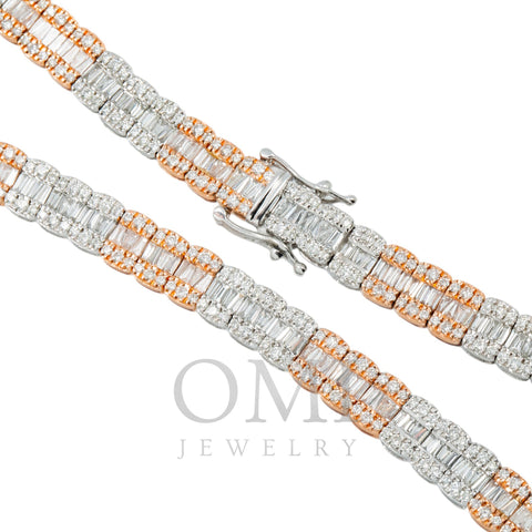 10K GOLD TRICOLOR 7MM BAGUETTE AND ROUND DIAMOND CHAIN 17.12 CT