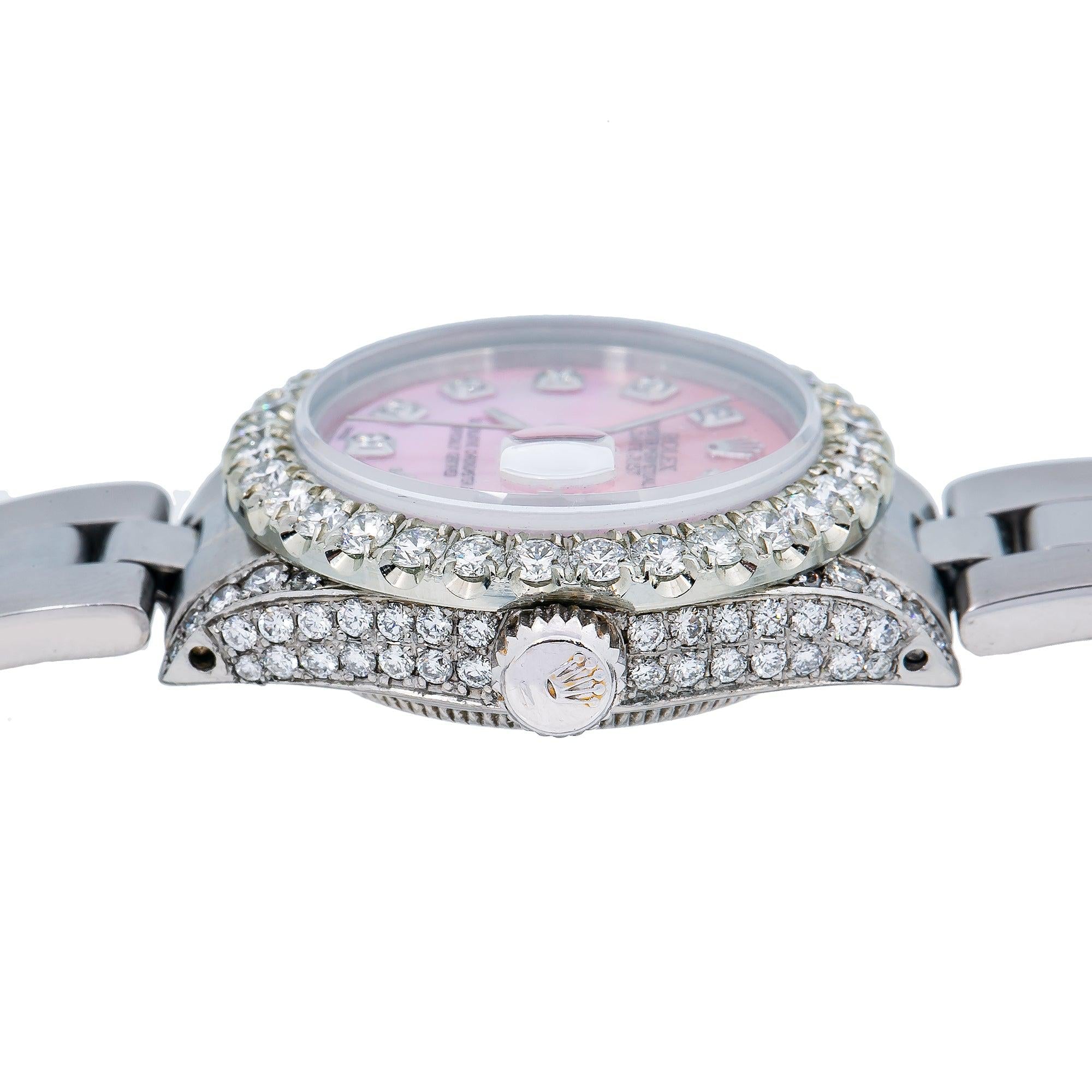 Rolex Datejust 26MM 69160 Pink Mother of Pearl Diamond Dial Diamond Bezel Stainless Steel Oyster Bracelet
