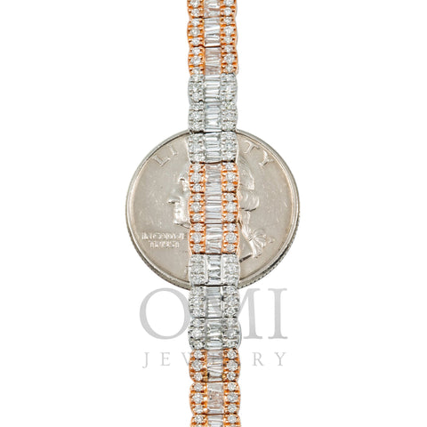 10K GOLD TRICOLOR 7MM BAGUETTE AND ROUND DIAMOND CHAIN 17.12 CT