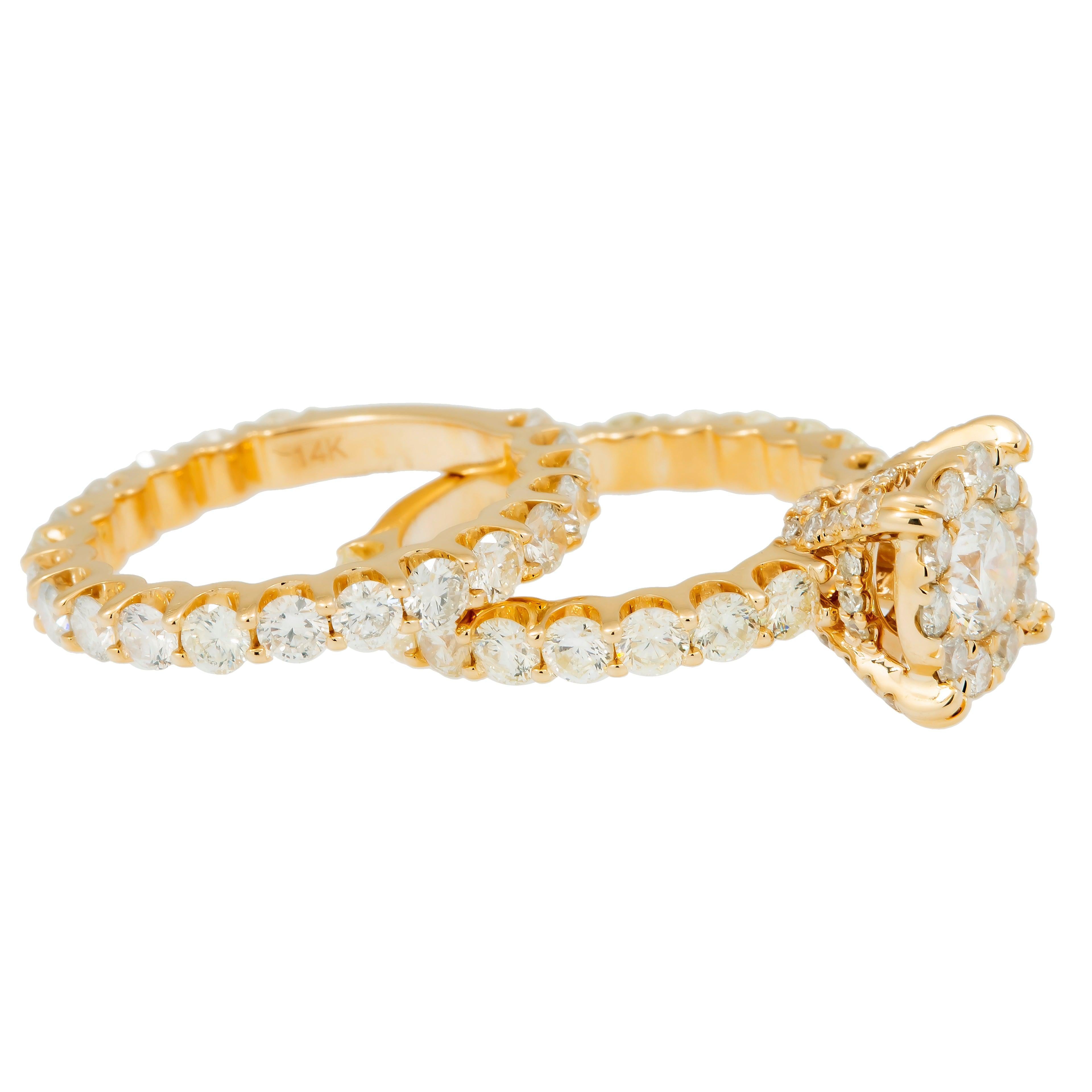 14K GOLD ROUND DIAMOND CLUSTER BRIDAL SET 5.92 CT