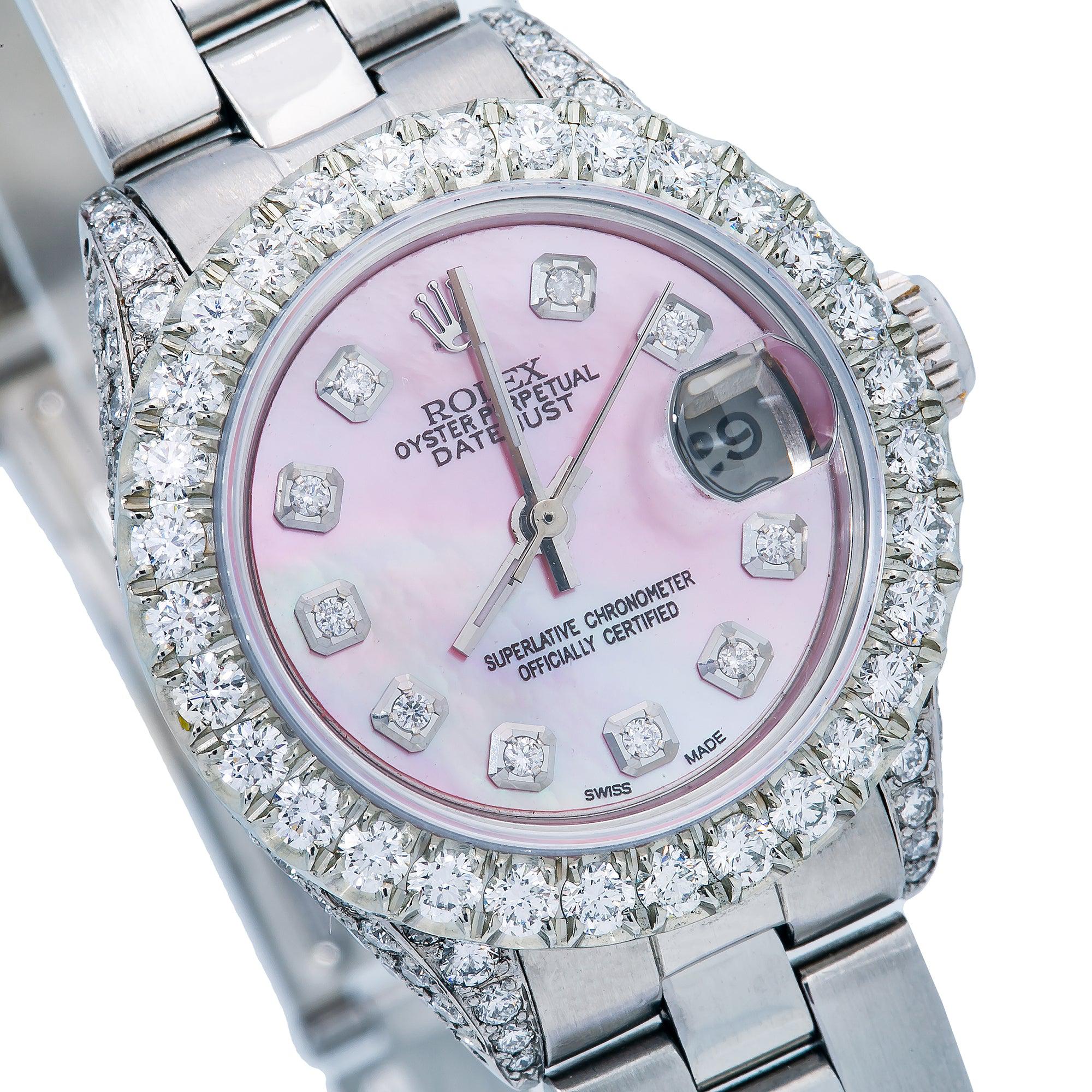 Rolex Datejust 26MM 69160 Pink Mother of Pearl Diamond Dial Diamond Bezel Stainless Steel Oyster Bracelet