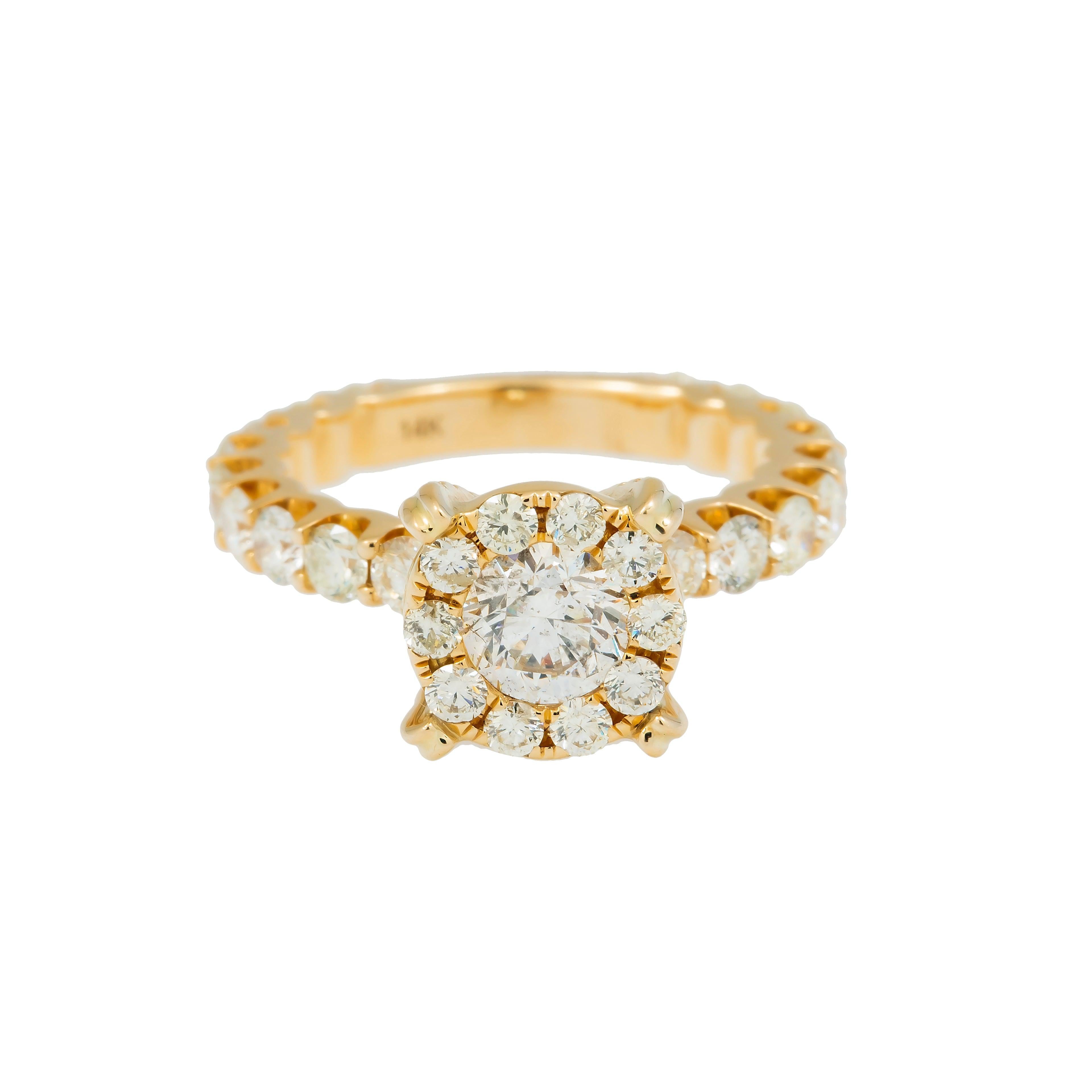 14K GOLD ROUND DIAMOND CLUSTER ENGAGEMENT RING 3.55 CT