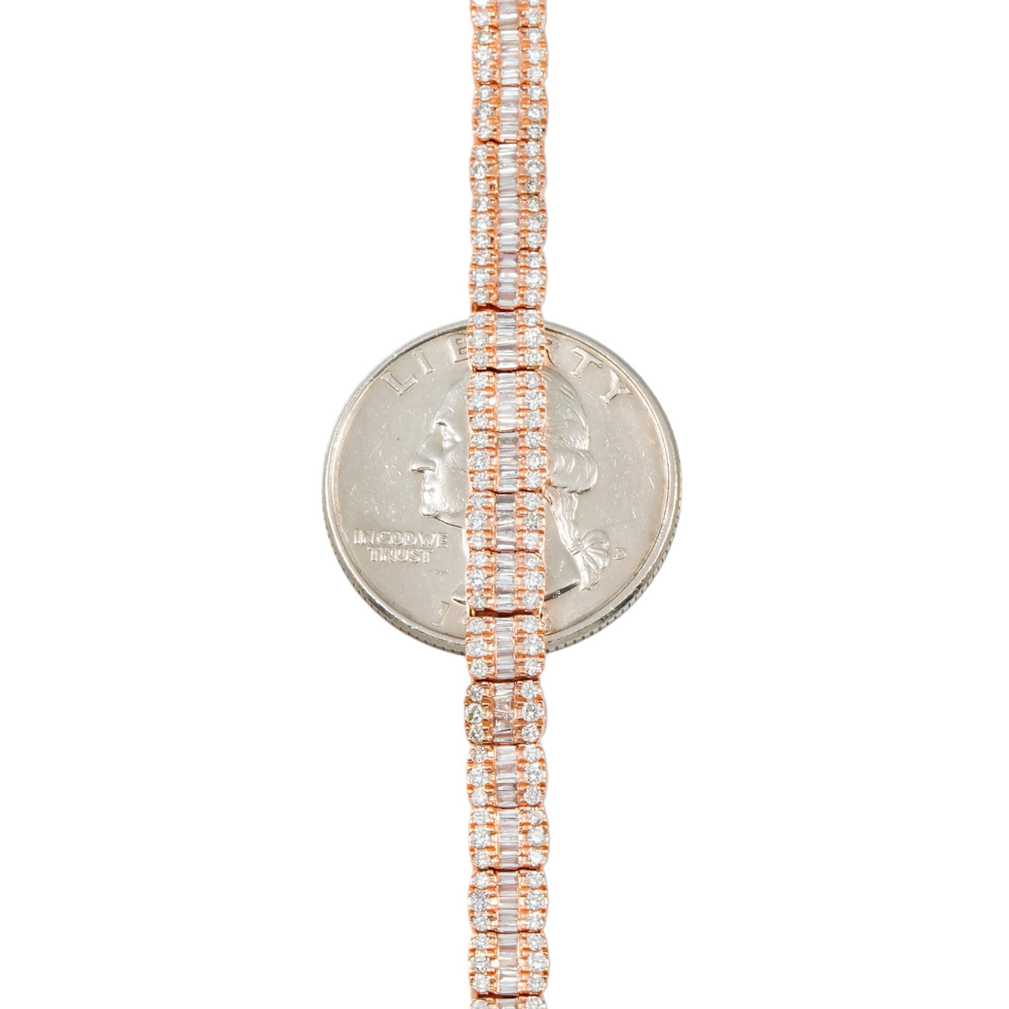 10K GOLD 5MM BAGUETTE AND ROUND DIAMOND CHAIN 10.22 CT