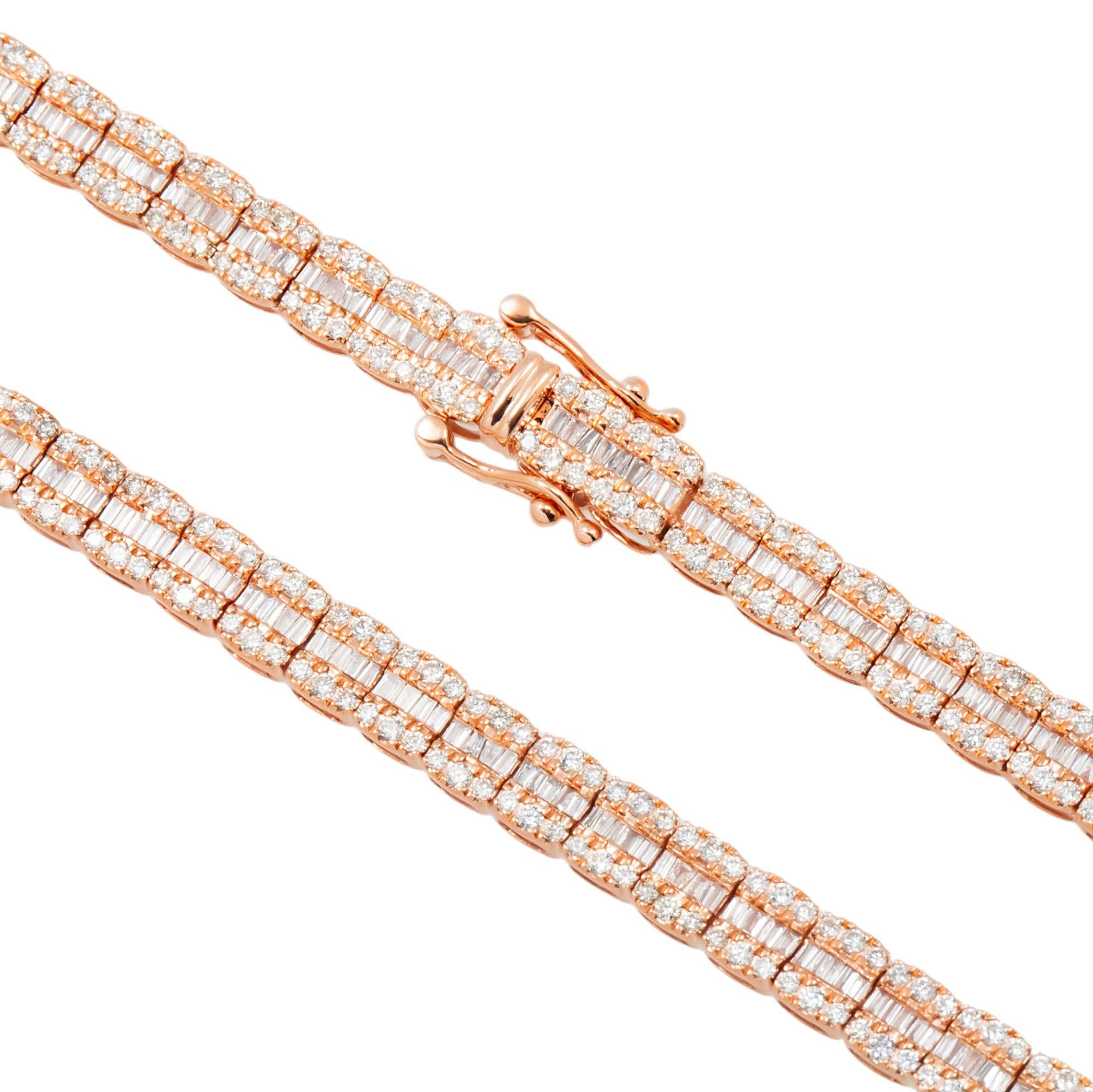 10K GOLD 5MM BAGUETTE AND ROUND DIAMOND CHAIN 10.22 CT