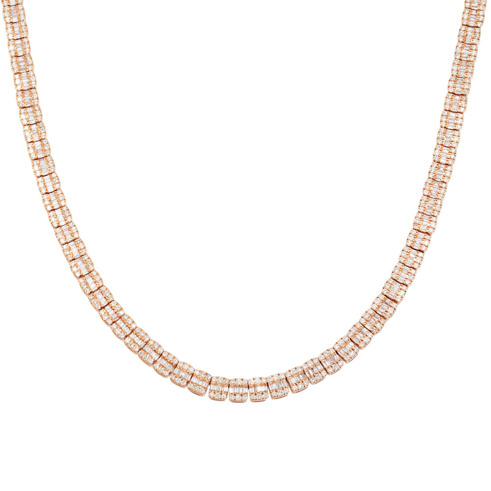 10K GOLD 5MM BAGUETTE AND ROUND DIAMOND CHAIN 10.22 CT