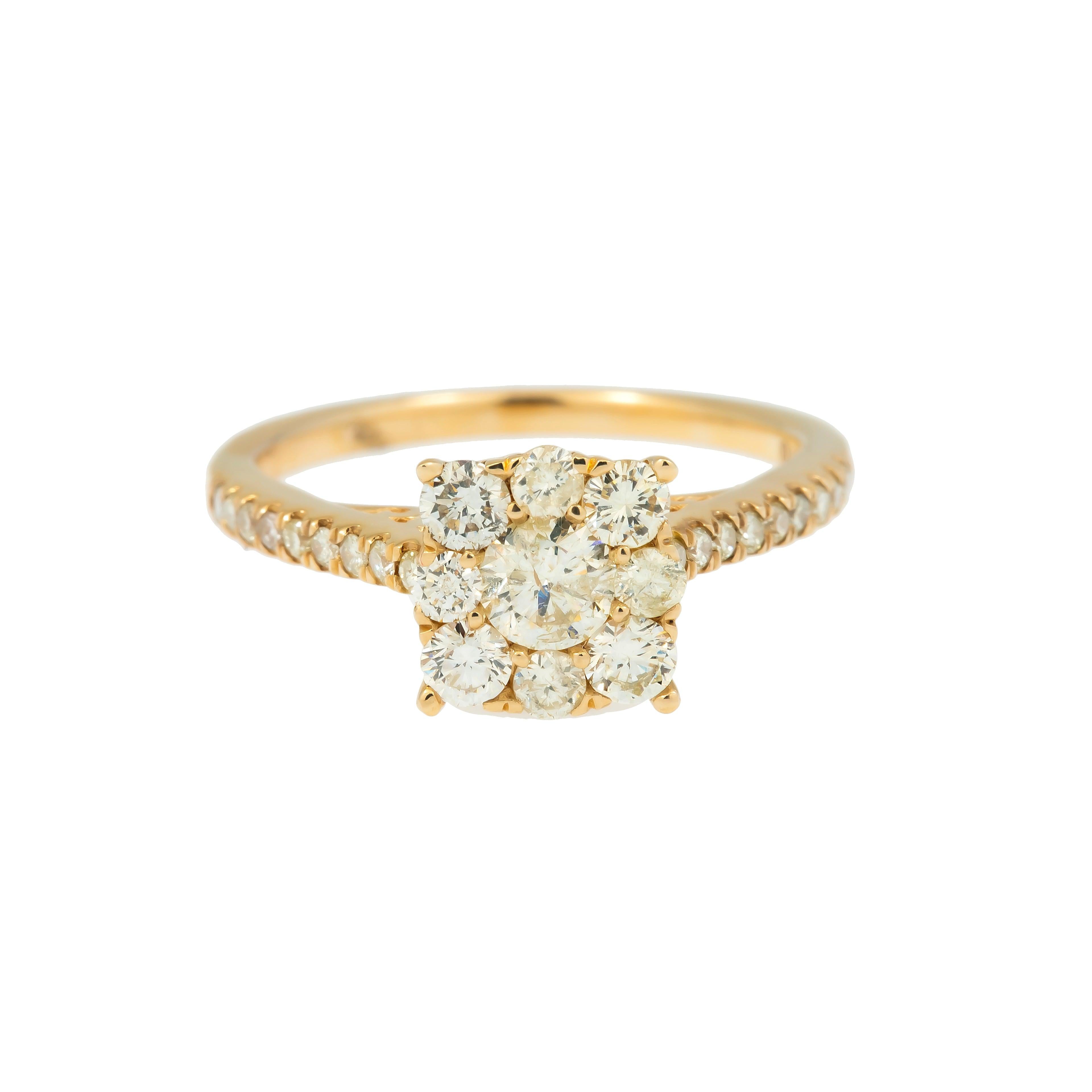 14K GOLD ROUND DIAMOND CLUSTER ENGAGEMENT RING 1.28 CT