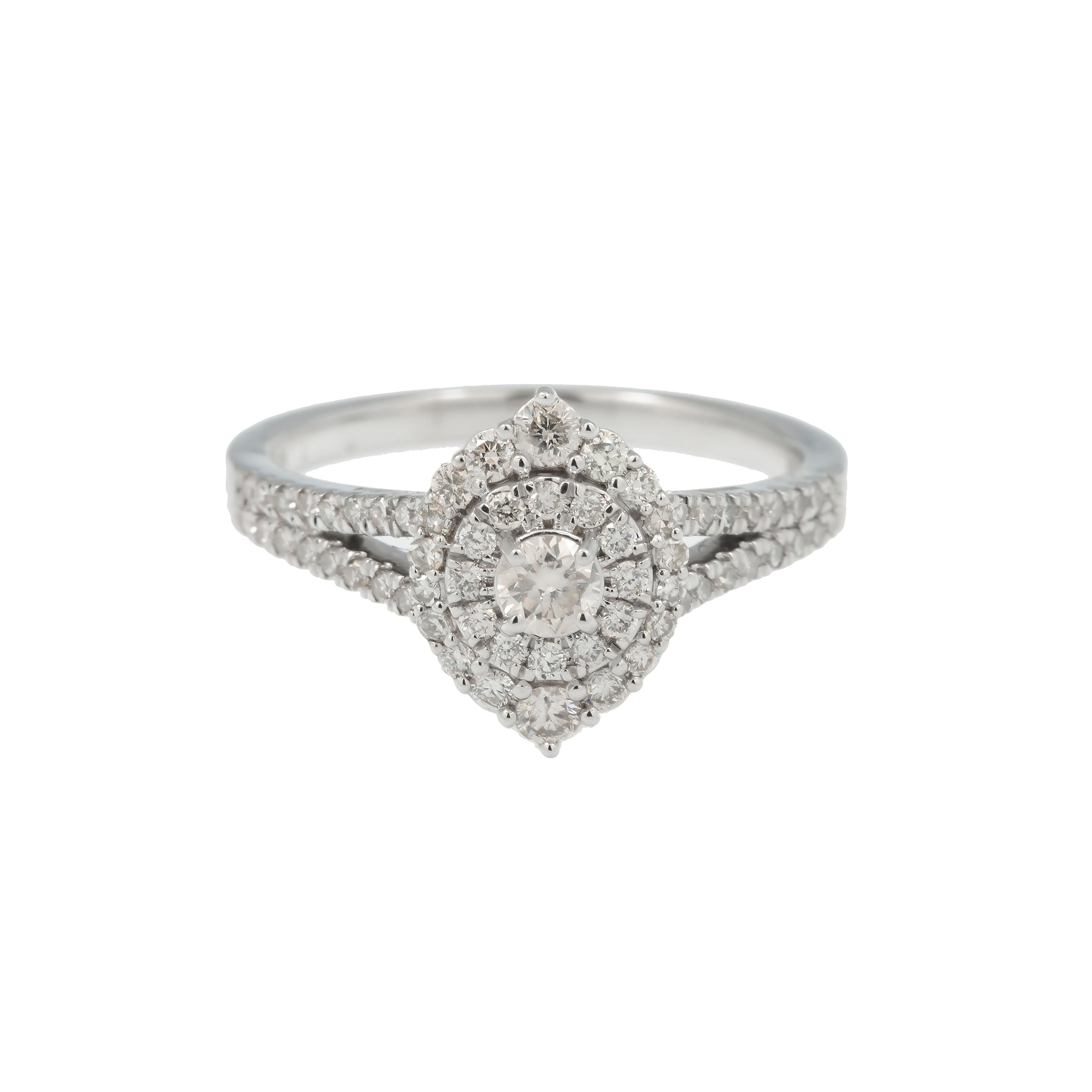 14K GOLD ROUND DIAMOND CLUSTER ENGAGEMENT RING 0.88 CT