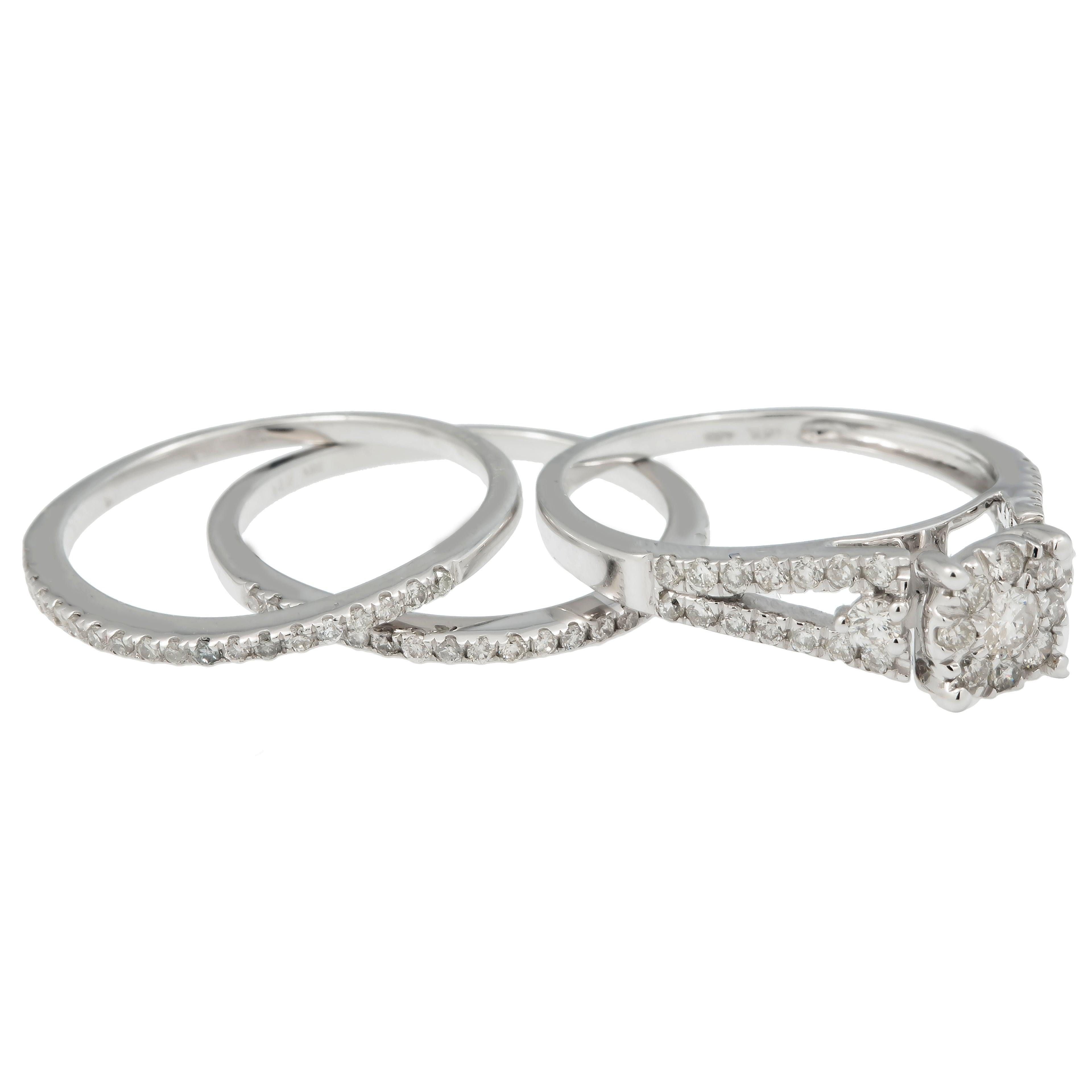 14K GOLD ROUND DIAMOND CLUSTER BRIDAL SET 1.25 CT