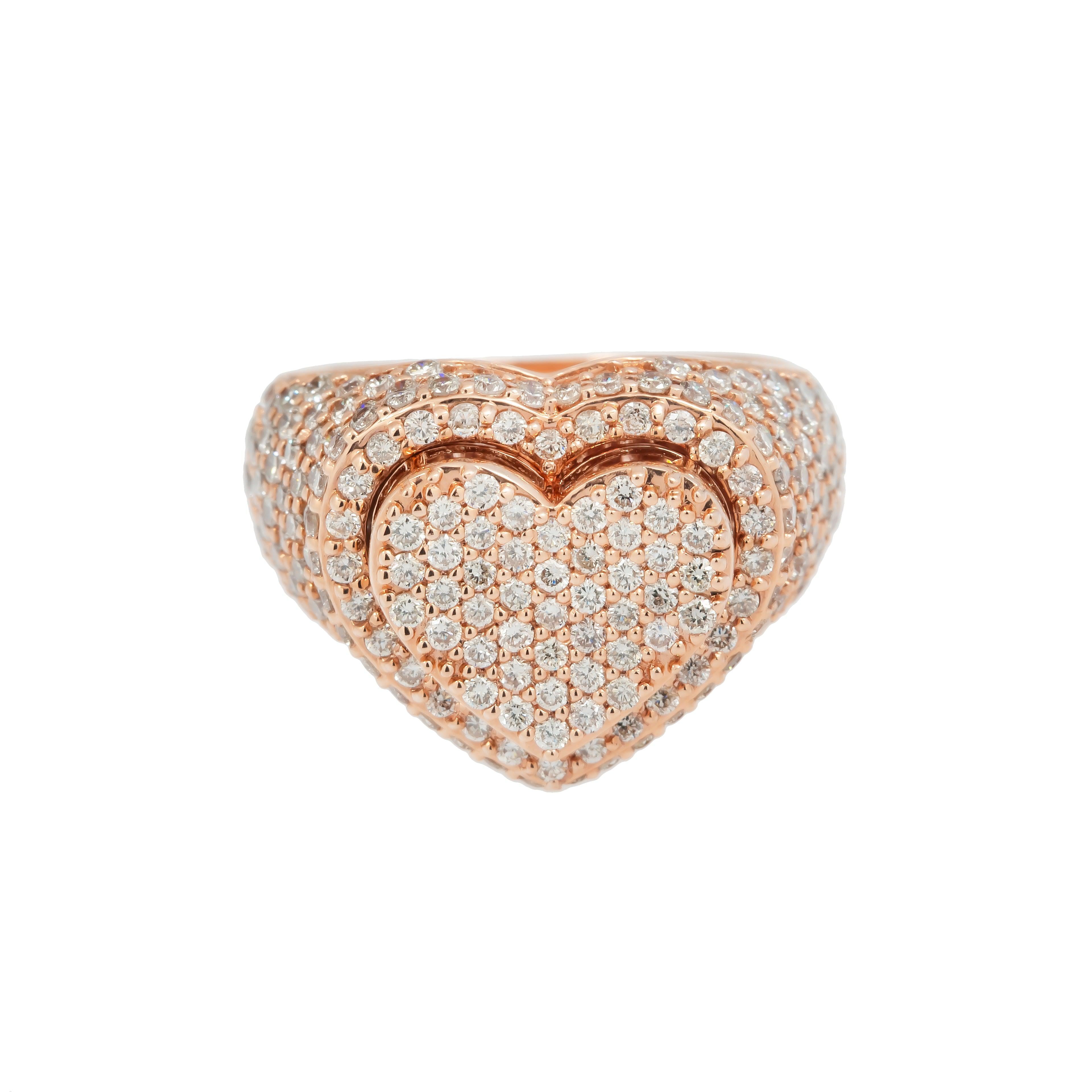 14K GOLD ROUND DIAMOND HEART RING 3.02 CT