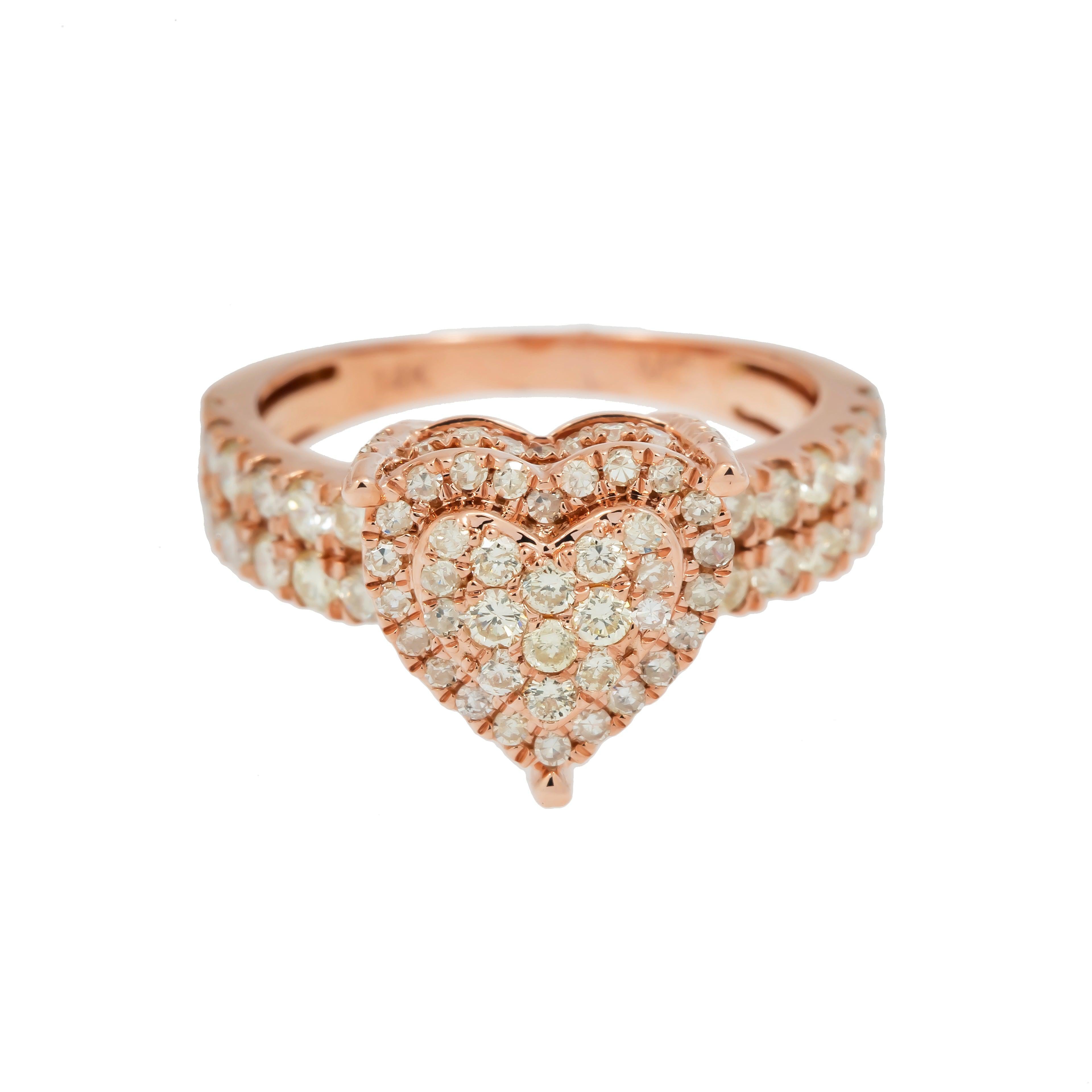 14K GOLD ROUND DIAMOND HEART RING 1.77 CT