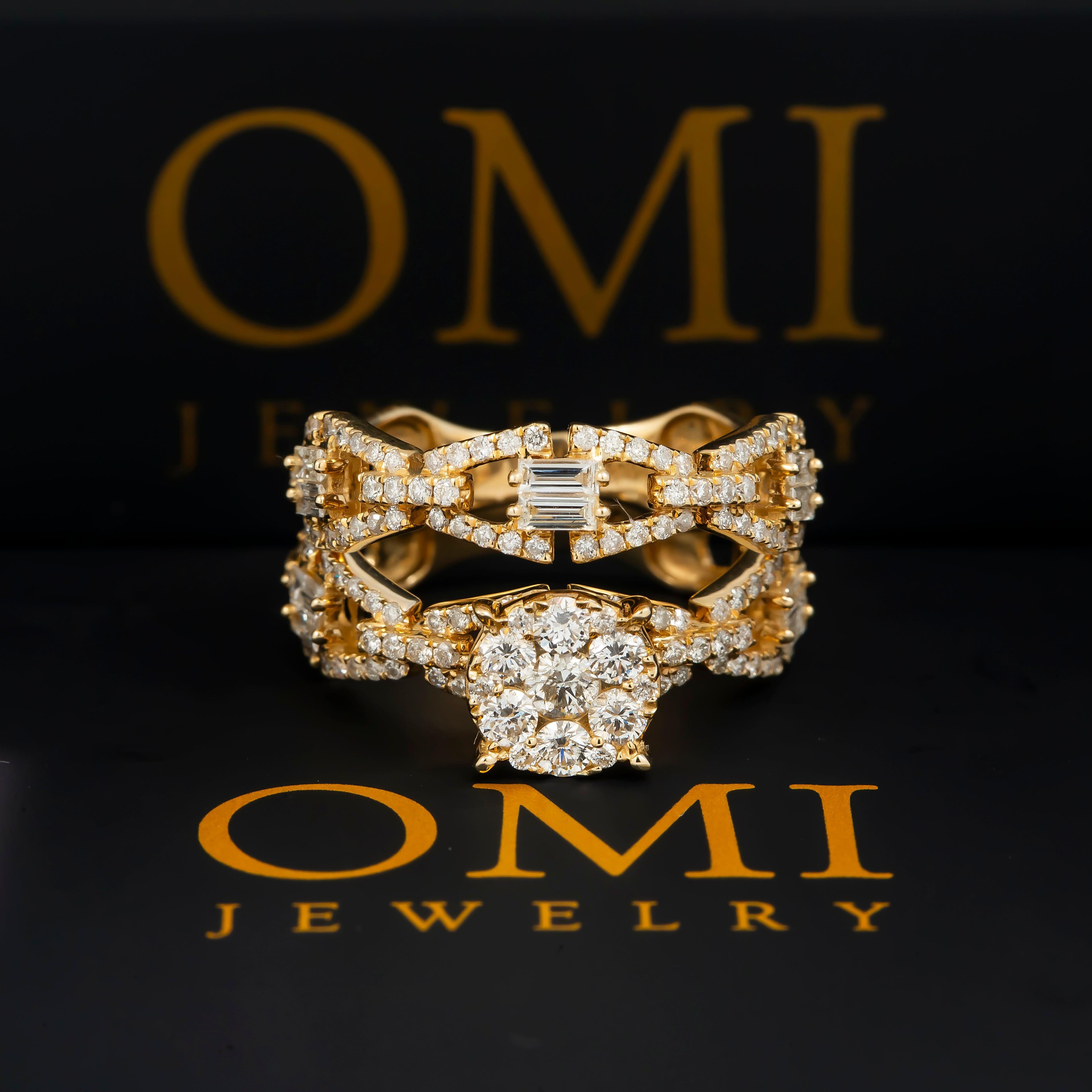 14K GOLD ROUND DIAMOND CLUSTER OPEN LINK BRIDAL SET 1.68 CT