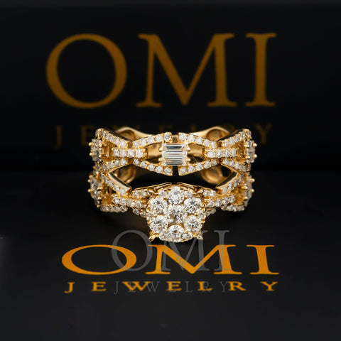 14K GOLD ROUND DIAMOND CLUSTER OPEN LINK BRIDAL SET 1.68 CT