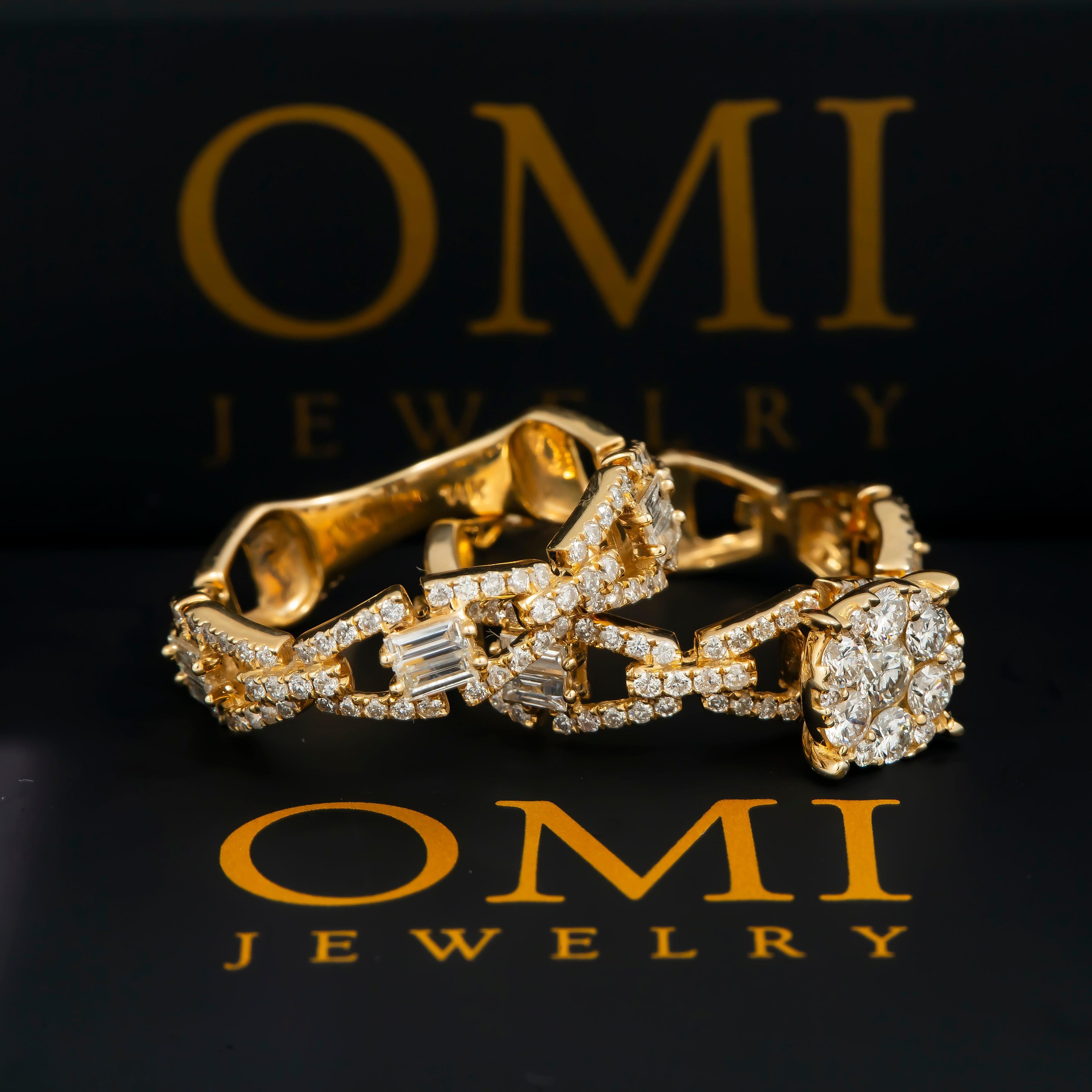 14K GOLD ROUND DIAMOND CLUSTER OPEN LINK BRIDAL SET 1.68 CT