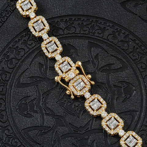 10K GOLD BAGUETTE AND ROUND CLUSTER DIAMOND SQUARE SHAPED CHAIN 120.50 CT