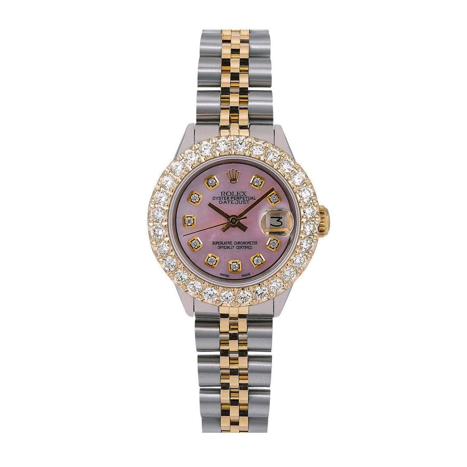 Rolex Datejust 26MM 69173 Pink Mother of Pearl Diamond Dial Diamond Bezel Two Tone Jubilee Bracelet